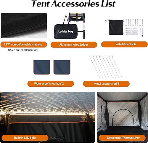 Miniatura 9 de Alumnimun - Tienda de campaña rígida con aislamiento de invierno, cubierta rígida para 2 personas para camping, camión, camioneta, adecuada para