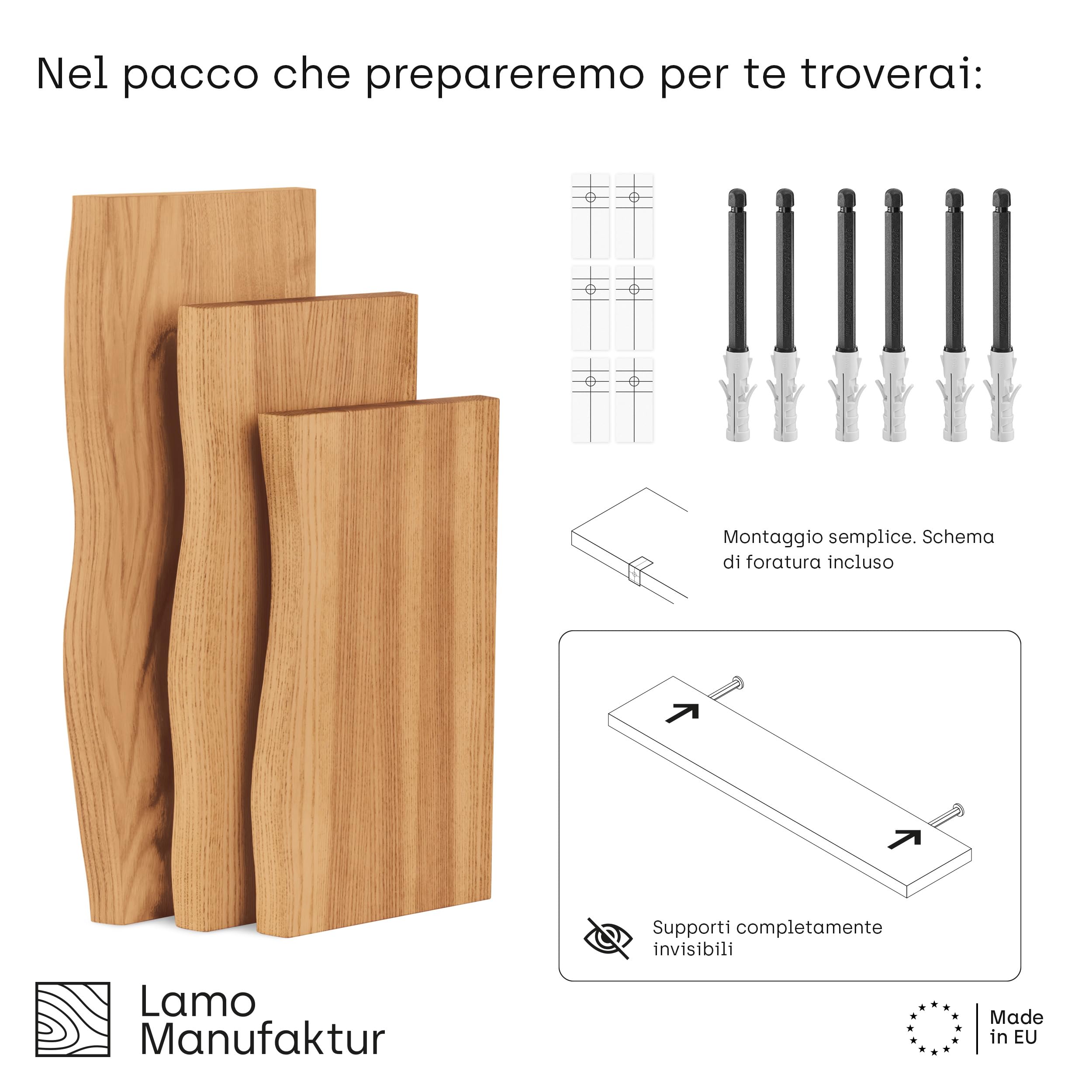 LAO Anufaktur 3 Pezzi Ensola Da Parete In Legno Con Ontaggio - Foto 2