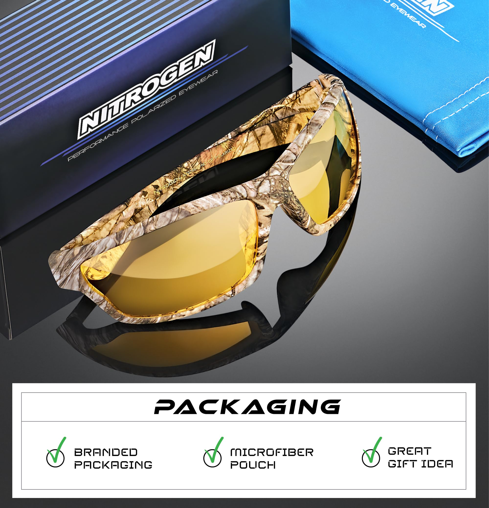 Nitrogen Gafas de sol deportivas polarizadas para hombre y mujer, protección UV400, camuflaje mate, conducción nocturna amarilla, talla única