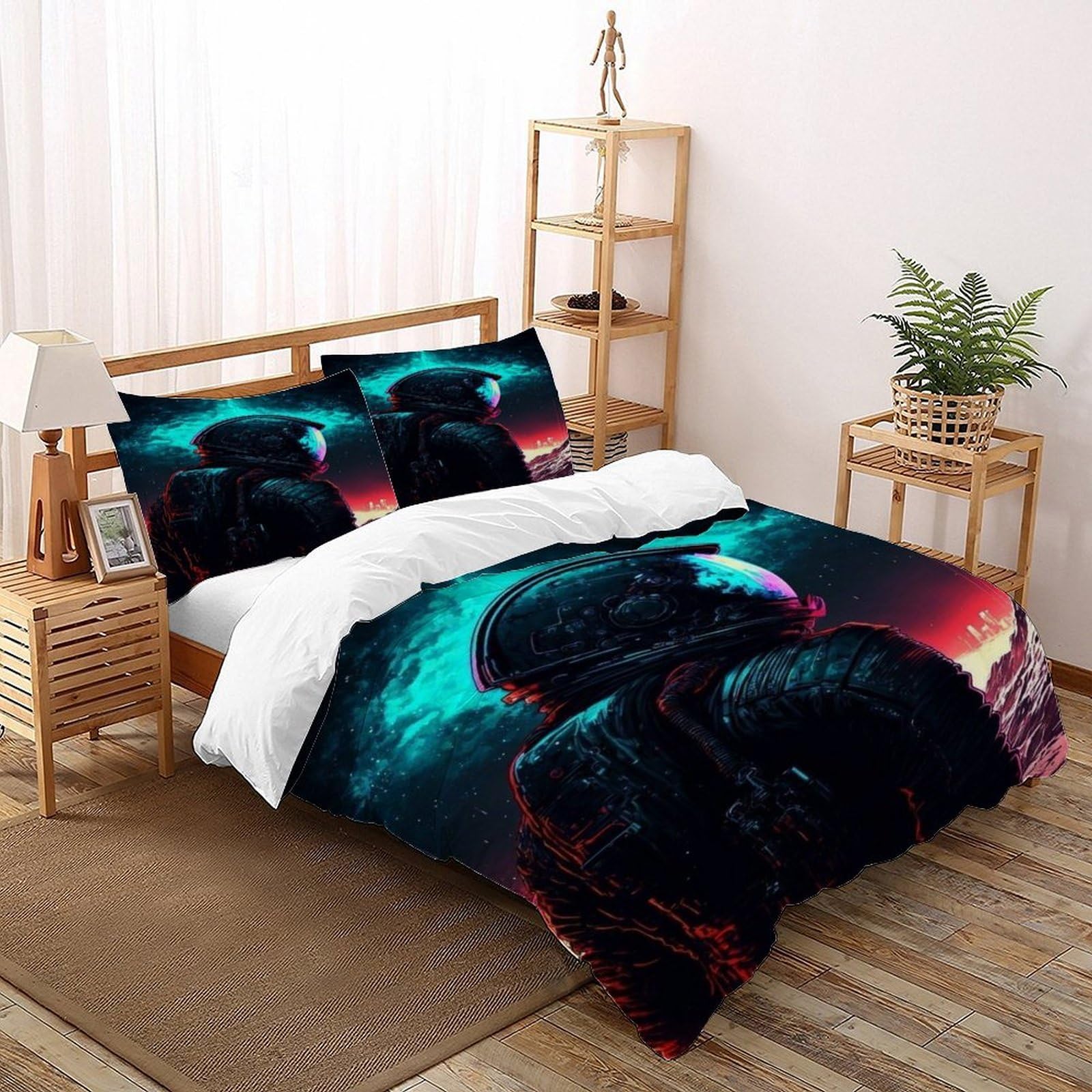 Housse de couette astronaute anti-décoloration 200x200cm pour lit double enfant starry sky