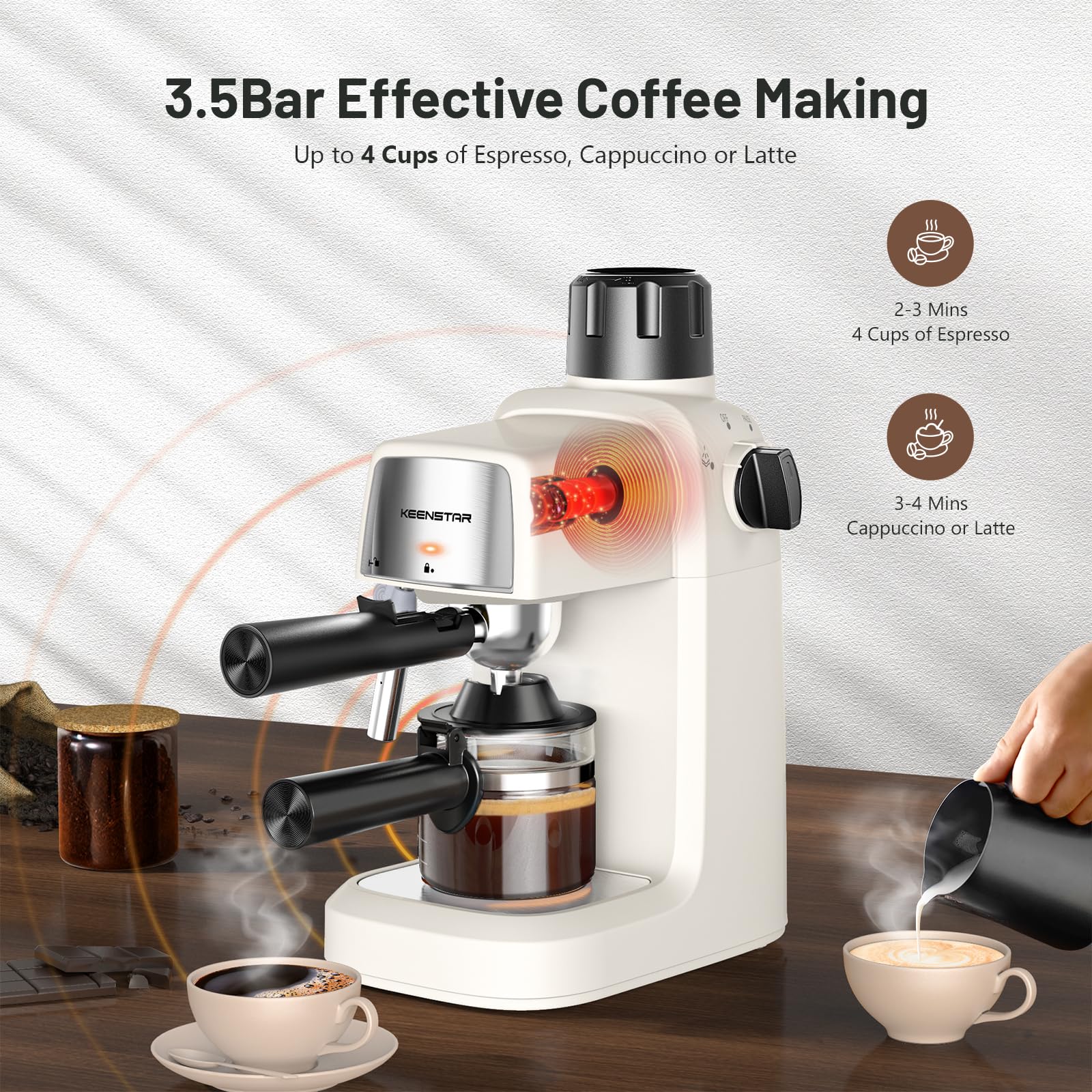 KEENSTAR Espresso Machine 3.5Bar, Compact Expresso Coffee Machines 4-Cup view 2