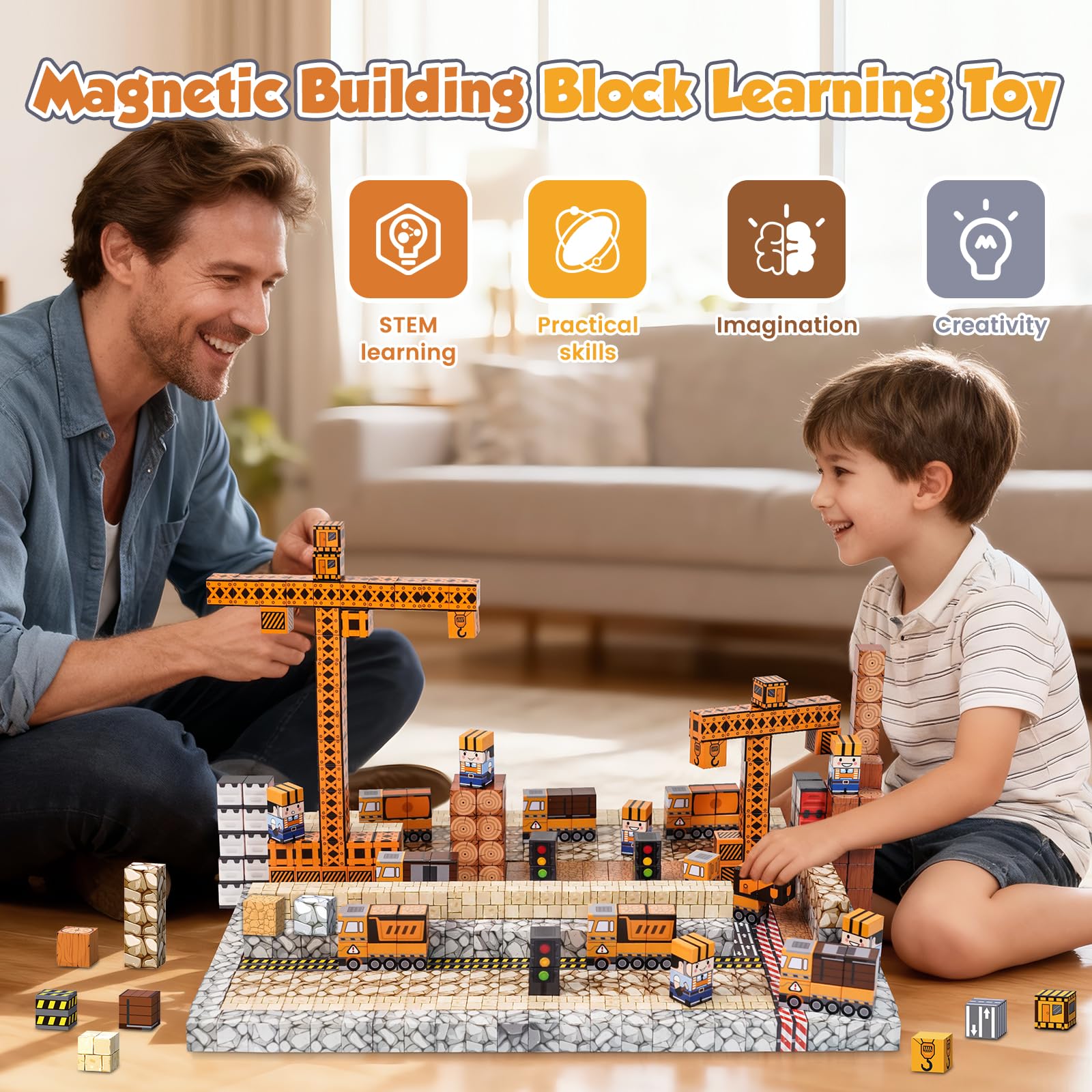 Lubolee Costruzioni Magnetiche per Bambini, 150 Pezzi Giochi Cubi Magnetici Giochi Bambini 3-12 Anni, Blocchi Magnetici Regalo Natale Bambina & Bambino- Montessori Magnetic Building Blocks