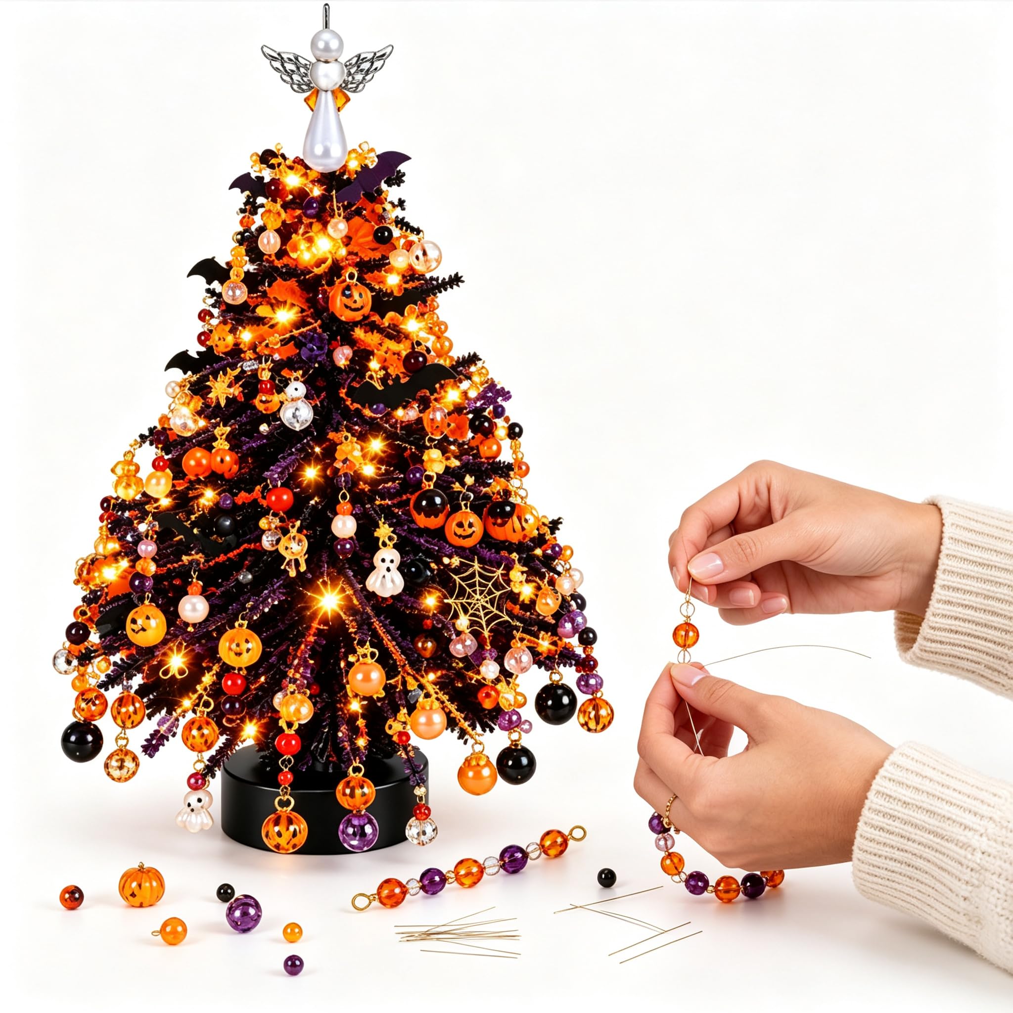 DIY Beaded Christmas Tree Kit with LED Lights, Festive Craft Decoration