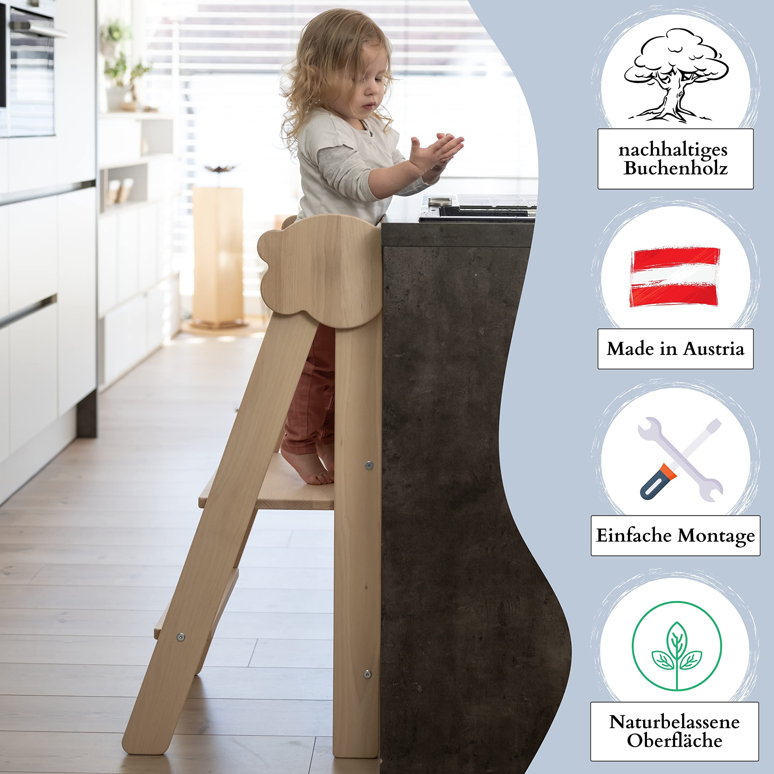 JOWE Lernturm für Kinder | Learning Tower aus Massivholz | klappbar und höhenverstellbar