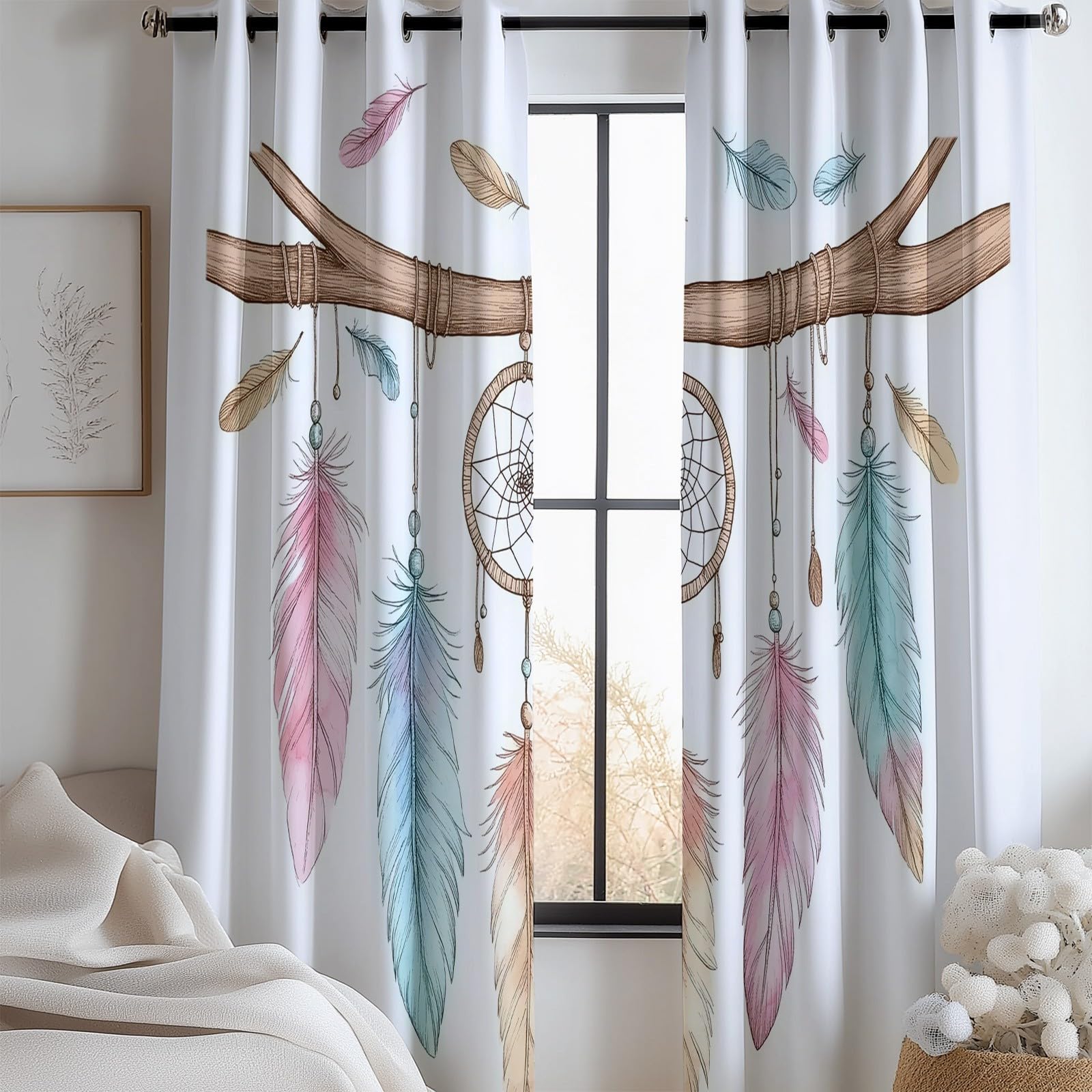 Generisch Verdunklungsvorhänge Traumfänger H215 x B110 cm Vorhang Blickdicht Wohnzimmer Modern Gardinen Sonnenschutz Verdunkelungsvorhang für Kinderzimmer 2er Set