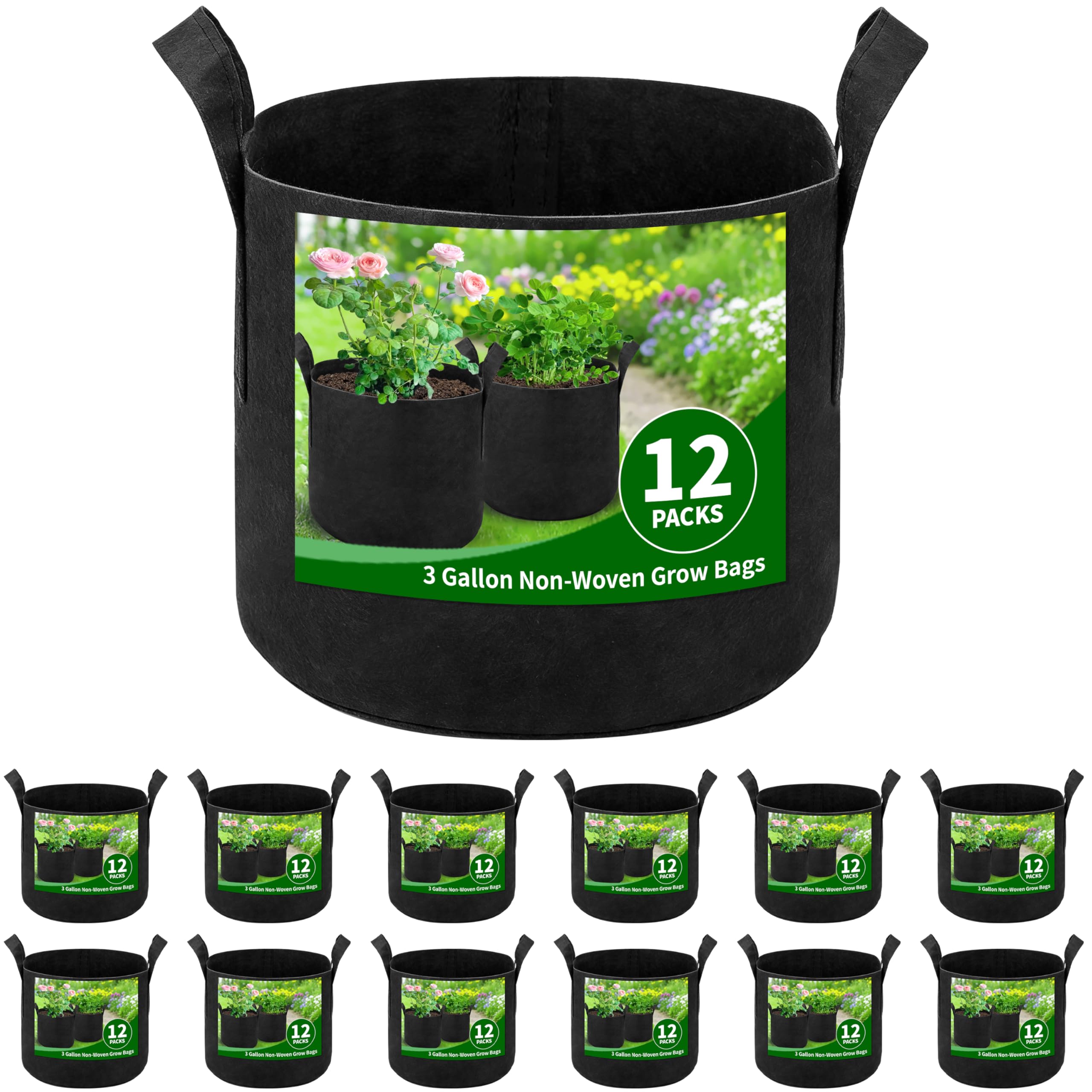 SORANGEUN 12-Pack 3 Gallon Grow Bags