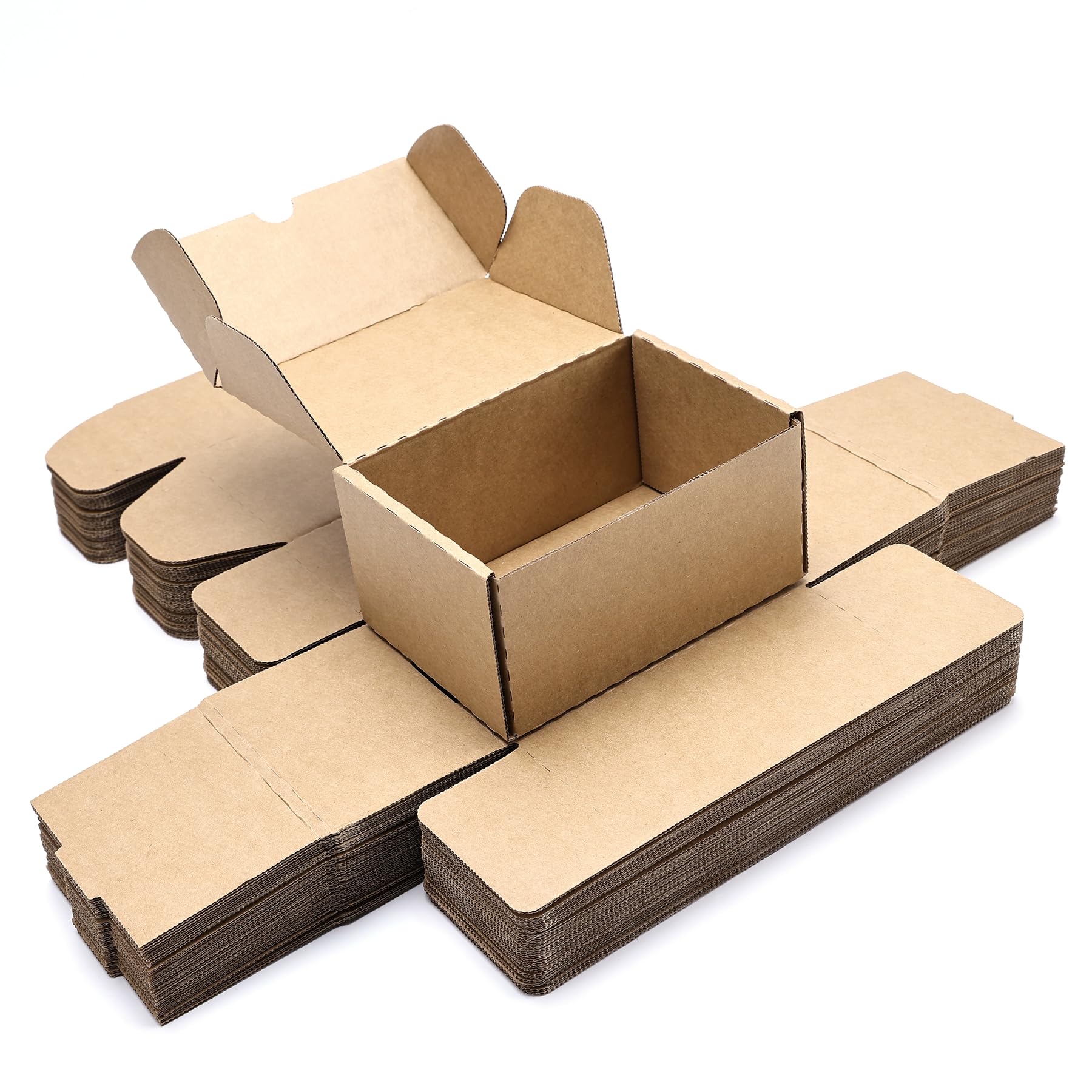 LineKap 25 Pack 6x4x3" Small Shipping Boxes, Brown Corrugated Cardboard Boxes for Small Business Mailing, Storage, Gift Packaging