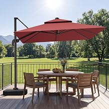 GENTEACO 9x12FT Cantilever Patio Umbrella, Rectangle Offset Umbrella 7 Angle Tilts & 360 Rotation, Large Heavy Duty Outdoor Sun Umbrella for Pool Market, Beige