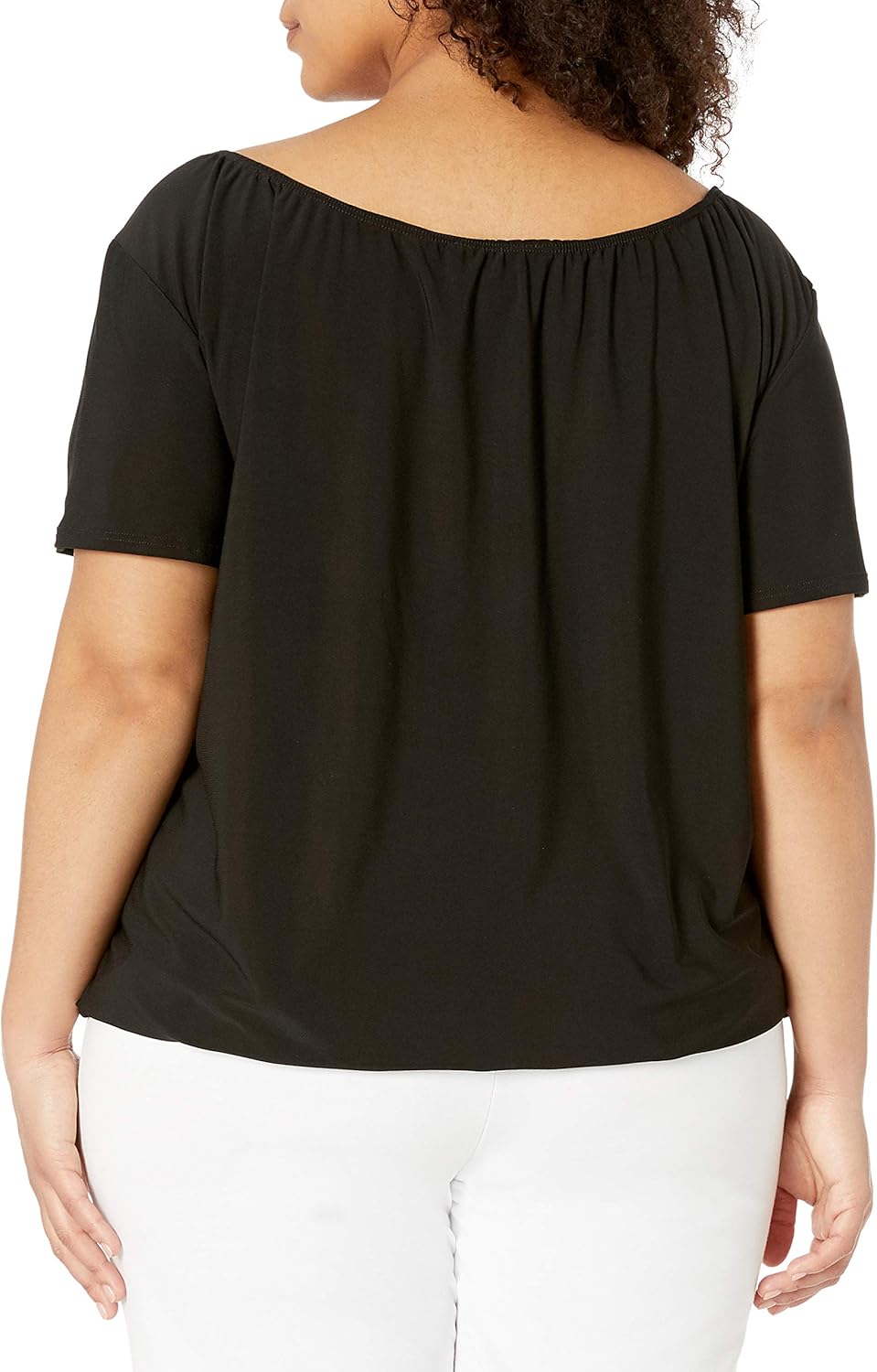 Star Vixen Womens Plus-Size Short/Slit Sleeve Keyhole-tie Peasant Top Bubble Hem - Image 2