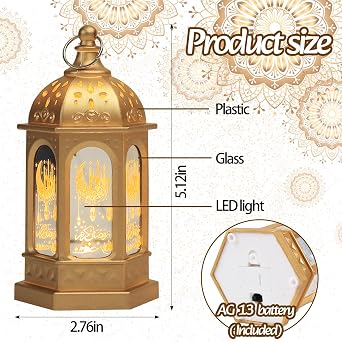 6PCS Mini Ramadan Lantern for Ramadan Decorations, Golden Mini Castle Moon Pattern Ramadan Lantern for Ramadan Table Decoration Ramadan Gift Home Decor, Religious Eid Mubarak Lights Lantern