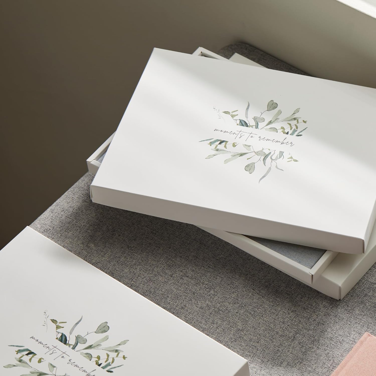 Joss & Lac Design Linen Cover Guest Book, 180GSM Luxury Paper, Gold Edge, Minimalist Style, 10 x 9.6 Inches, 52 Pages (Natural Linen)