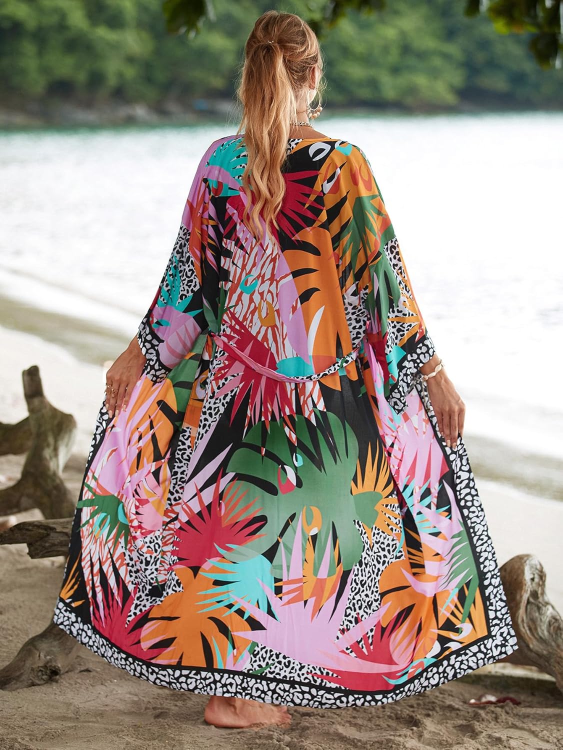 Women’s Kimono Cover Up Long Beach Dress Swimsuit Cover Ups Colorful Cardigan Lightweight Robe for Swimwear - Image 7