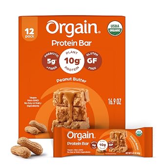 Orgain Organic Vegan 10g Protein Bars, Peanut Butter, 12 Pk