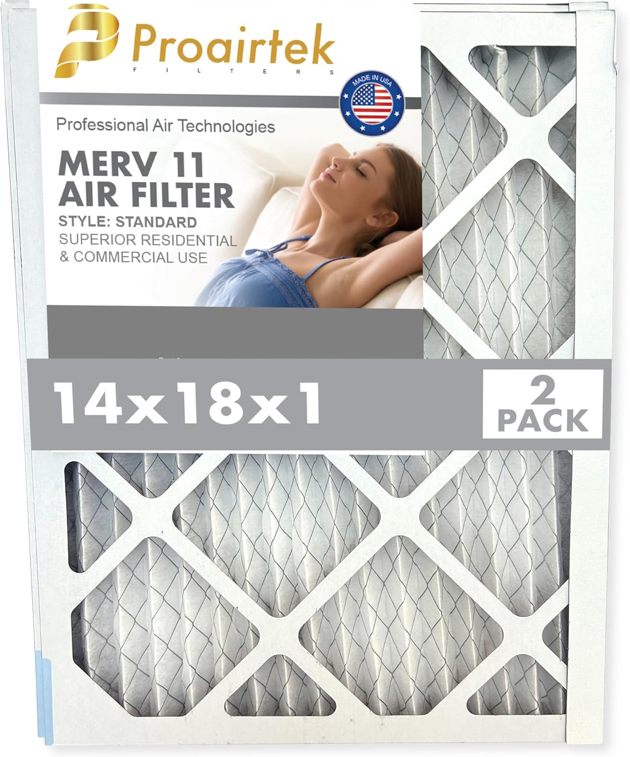Proairtek AF14181M11SWH Model 14x18x1 Pack of 2 Air Filters, MERV 11; Ideal for Anyone Wanting Clean, Crisp Air in Their Home