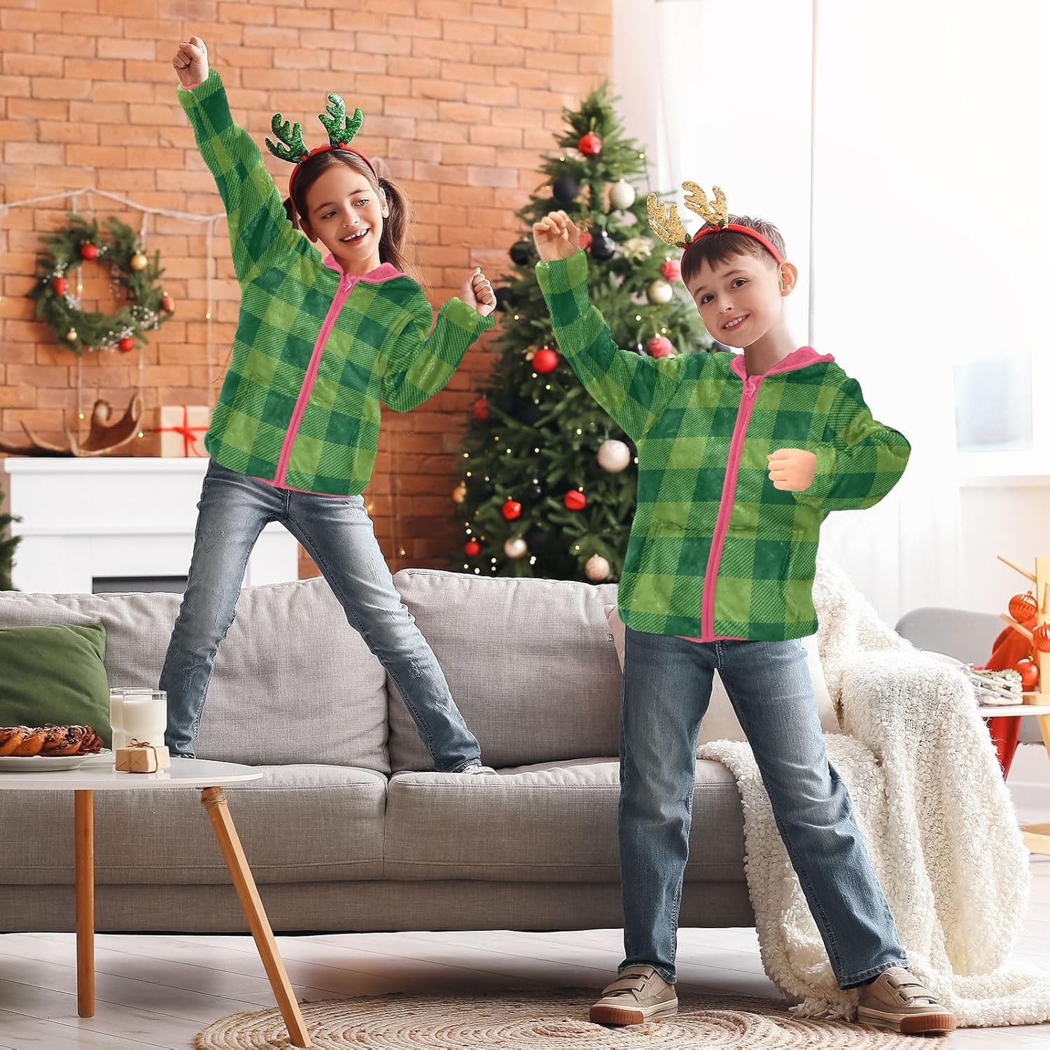 GuoChe Green Tartan Plaid Baby Boy Fleece Jacket