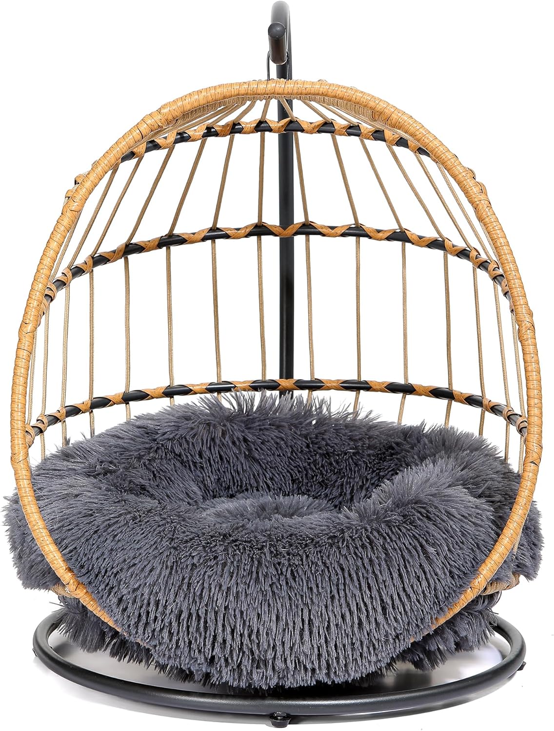 SWITTE Cat Hammock Chair Bed - Removable & Washable Cushion, Hanging Rattan Swing for Indoor Outdoor Cats & Small Dogs, Adjustable Pet Swinging Hammock with 3 Modes - Dark Grey