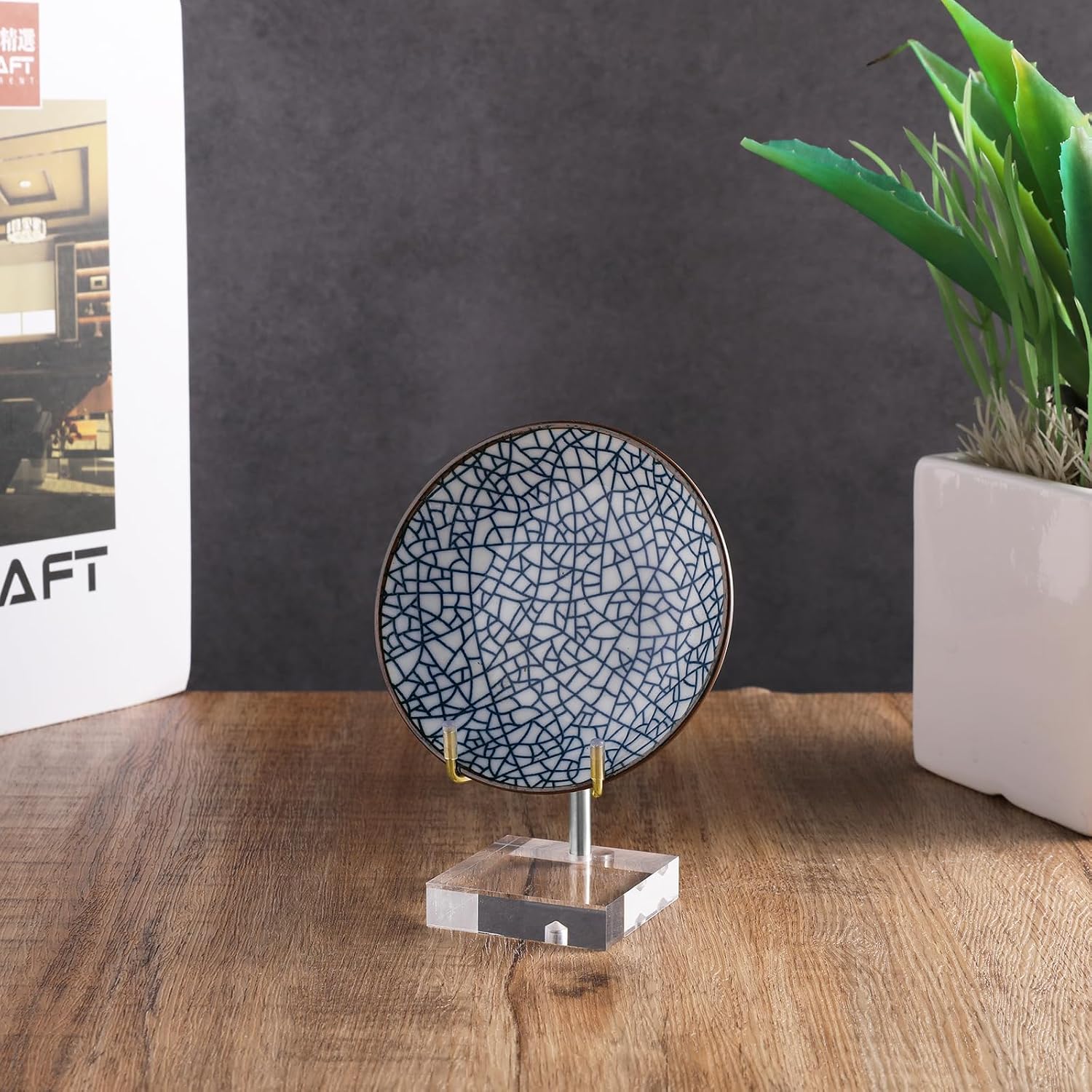 Sibba Adjustable Metal Arms Acrylic Display Stand with Gold Base Small Photo Easel Holder for Pictures, Books, Coral, Geodes, Rocks, Home Décor Accents