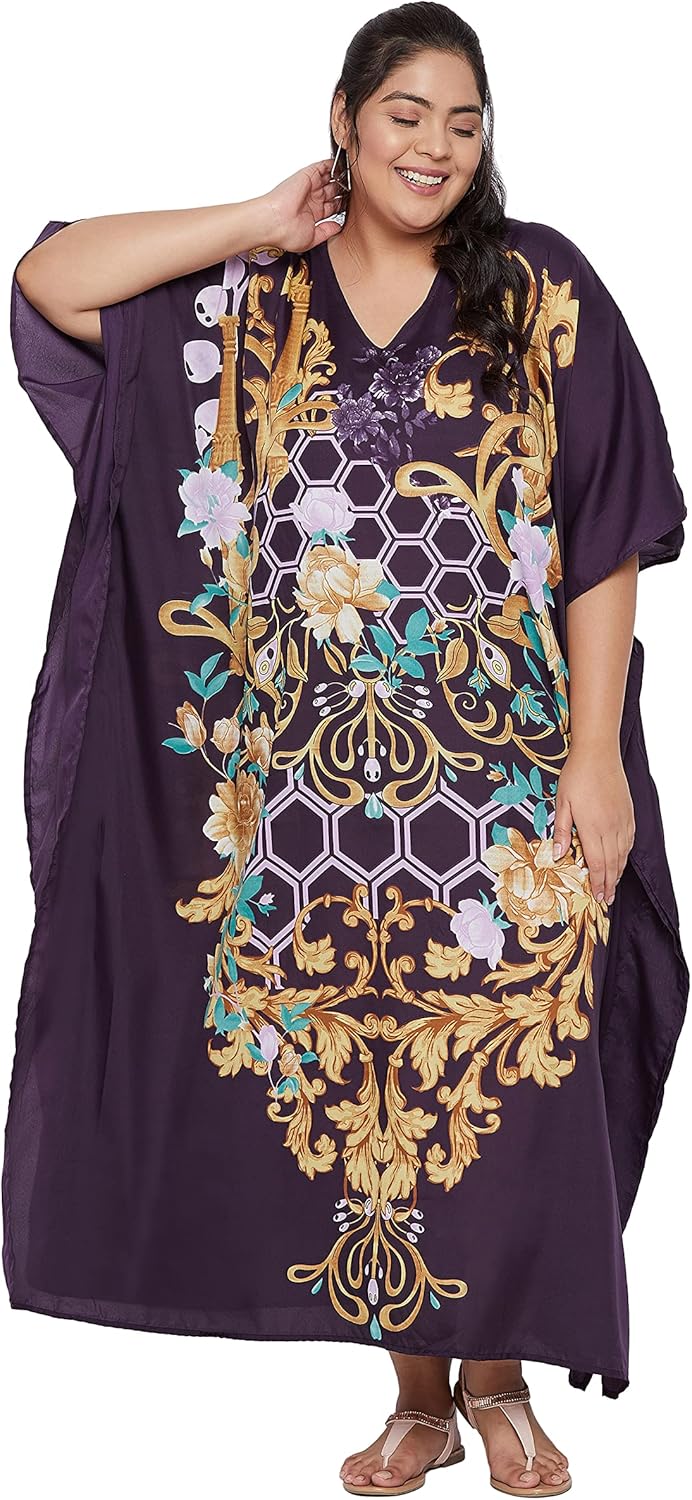 Oussum Women Plus Size Kaftans Kimono Polyester Dresses Loose Caftan Dress Ladies Evening Casual Long Maxi Lounge Beach Wear