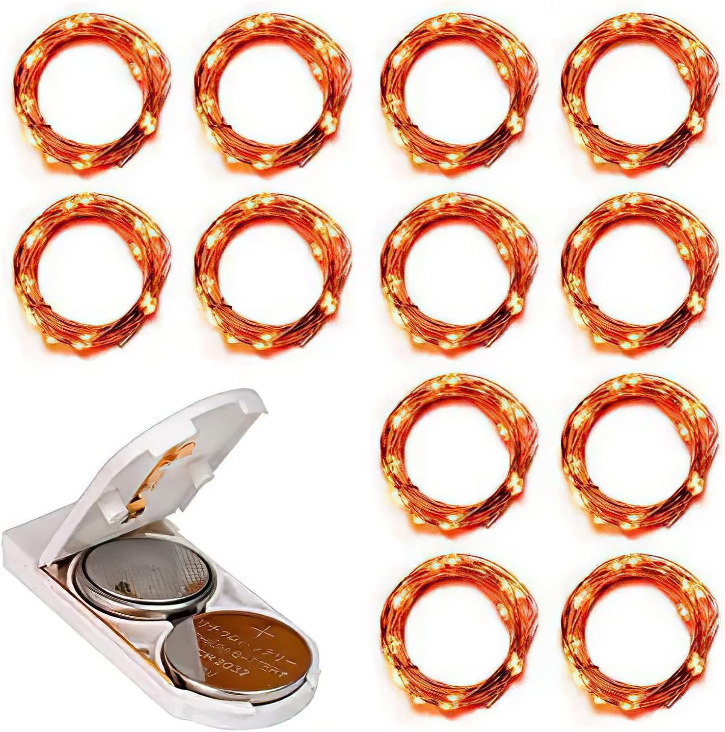 Homemory Thanksgiving Orange Fairy Lights, 12 Pack Orange Fairy String Light, 6.6ft 20 LED Battery Operated Lights Copper Mini Twinkle Light for Christams Party Patio Halloween Decoration