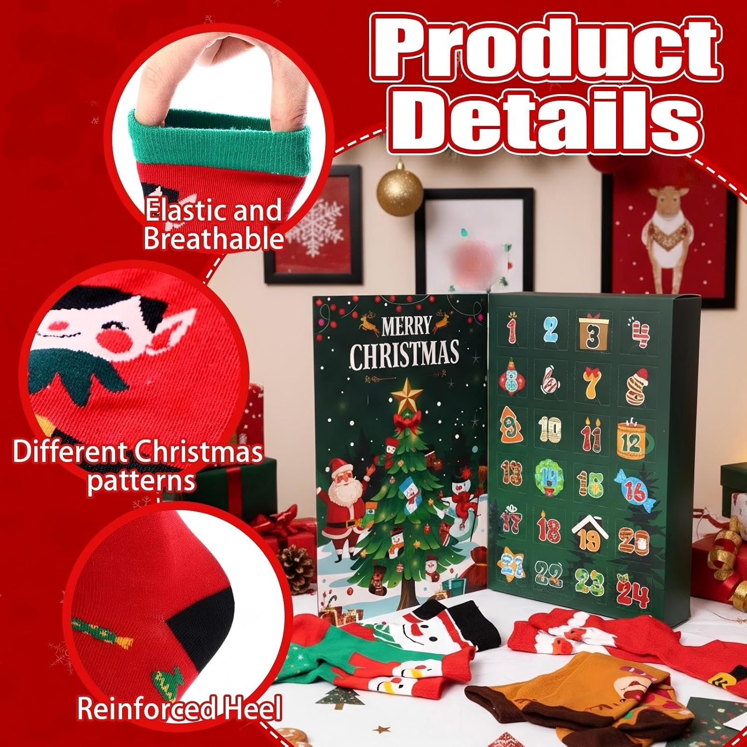 Sock Advent Calendar 2025 Funny Christmas Fluffy Socks for Adults 24 Days Christmas Countdown Advent Calendar 24 Pair Colorful Fluffy Warm Socks for Xmas Gifts - Image 3