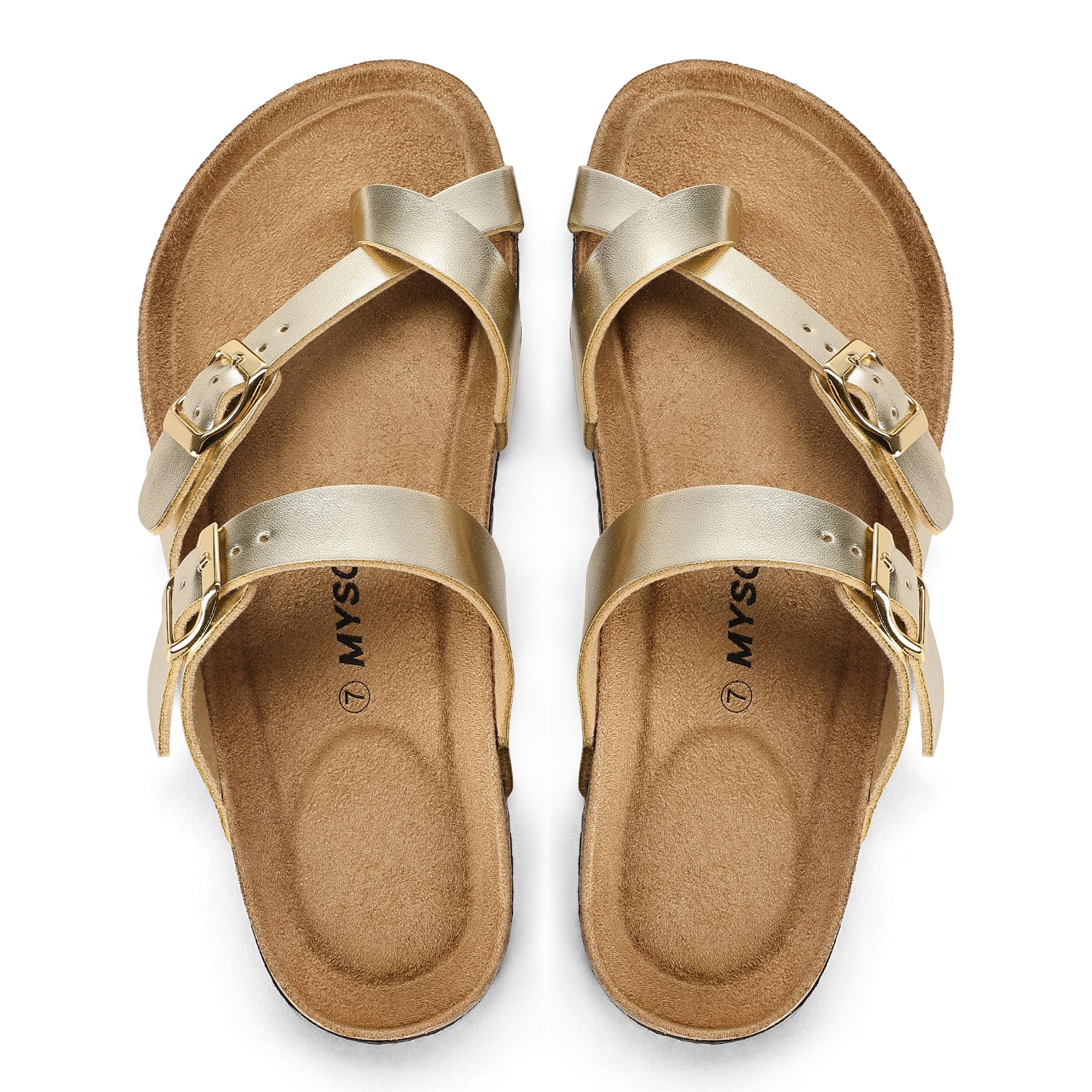 mysoft Sandalias de corcho para mujer, con doble hebilla ajustable, sin cordones, para caminar, verano