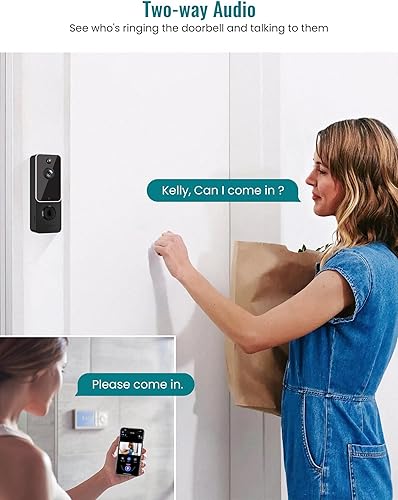 Miniatura 4 de Timbre de video cámara inalámbrica, detección humana AI, vista en vivo, audio de 2 vías incluido timbre timbre, visión nocturna, almacenamiento
