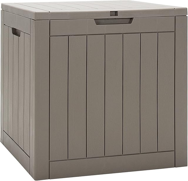 COSTWAY Outdoor Deck Box, 110L Waterproof Plastic Storage Shed with Handles & Lockable Lid, Garden Furniture Organizer for Balcony Yard Poolside Patio (Coffee)