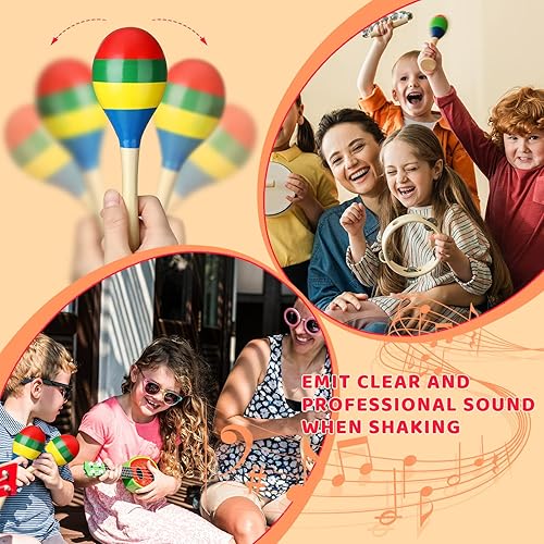 Miniatura 6 de 20 unidades de 7.87 pulgadas Maracas de madera para rumba, sonajeros de percusión de mano, maracas de madera mexicana para adultos y niños,