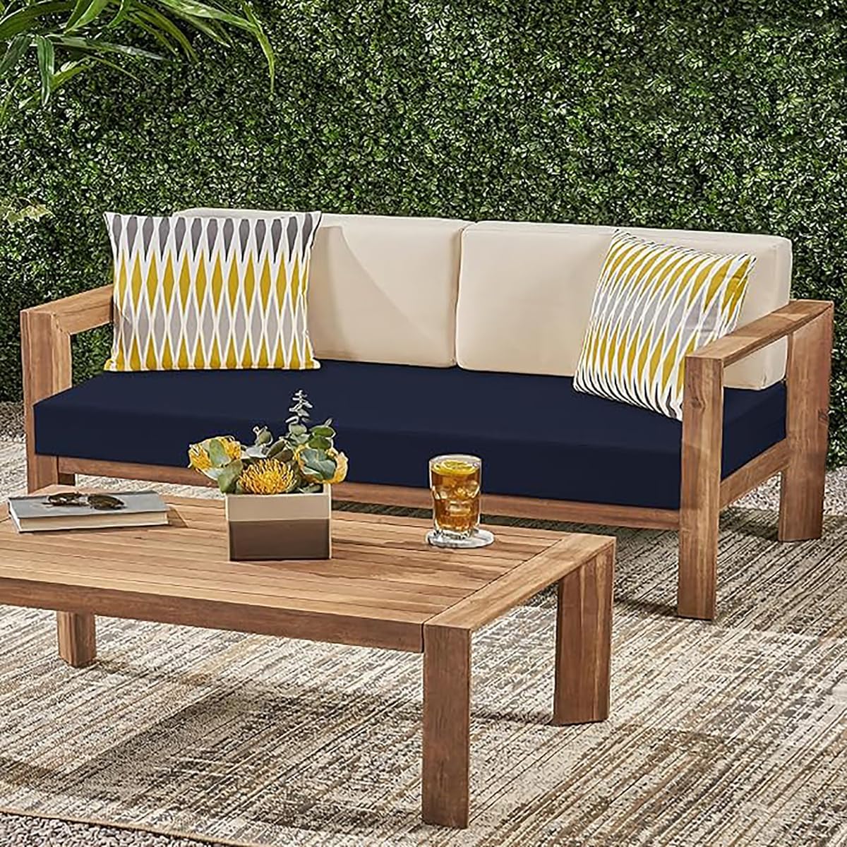 Outdoor Bench Cushion,Waterproof Bench pad,Patio Cushions with Tie Straps and Anti-Slip,for Garden Swing Porch Sofa Settee.(47x15x3In, Orange)