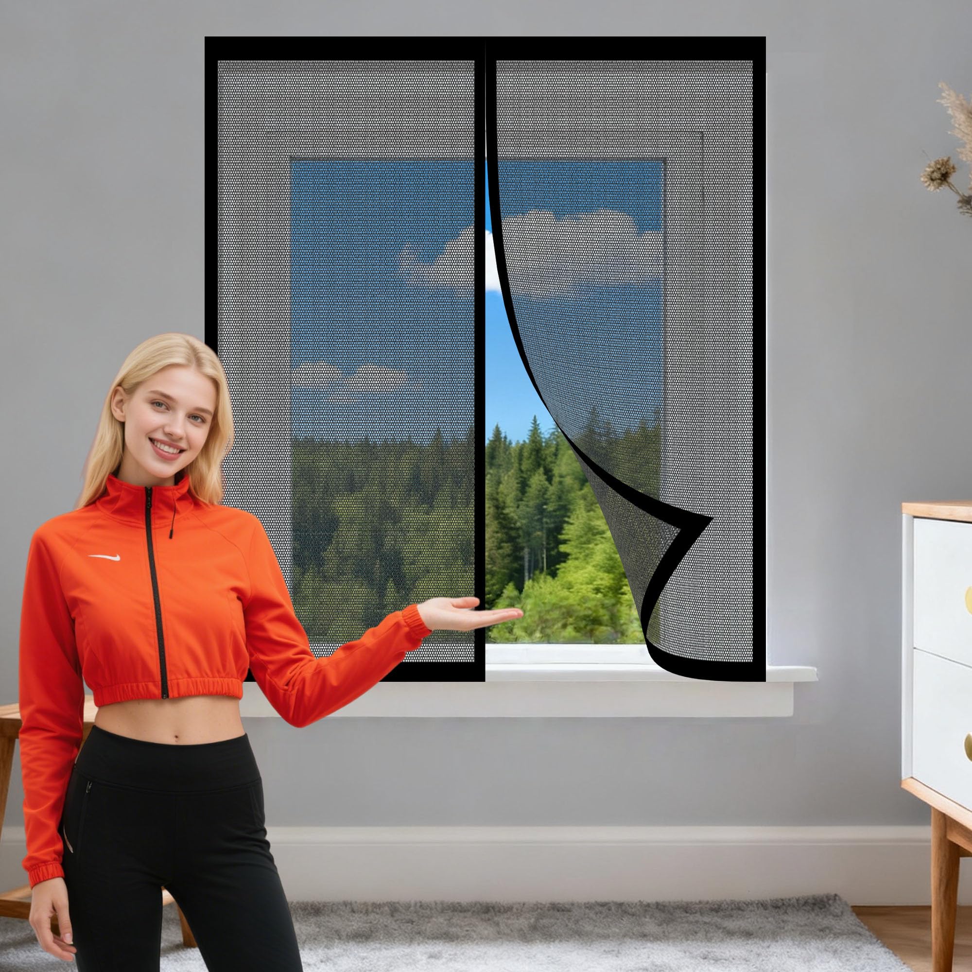 Moustiquaire pour Fenêtre 195 x 200 Amovible Magnétique sans Percer