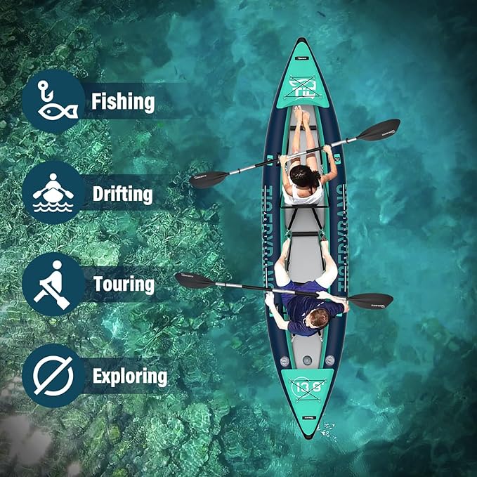 Kayak Inflable 2 Personas TIGERXBANG 13.8x37.8x9.4in con Remos y Asientos miniatura 5