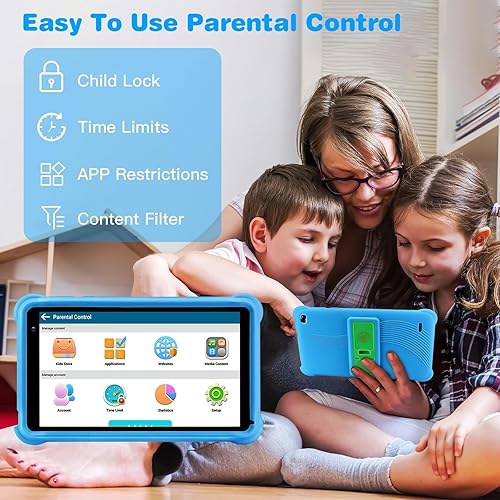 Miniatura 4 de qunyiCO Tableta para niños de 7 pulgadas Android 11 OS 2+32GB Tableta de almacenamiento para niños 1024x600 HD pantalla táctil (azul)