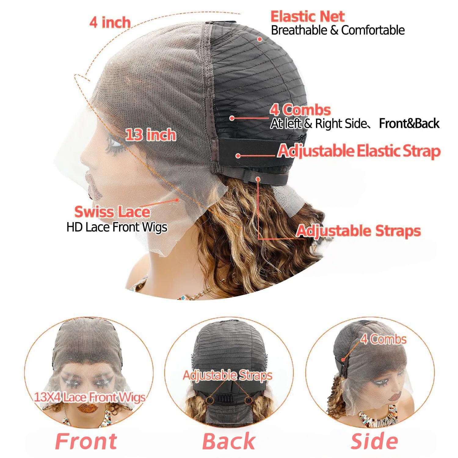 28 Inch Highlight Deep Wave Lace Front Wigs Human Hair 200% Density 13x4 Deep Curly Human Hair Wig Pre Plucked P4/27 Ombre HD Lace Frontal Wigs for Women