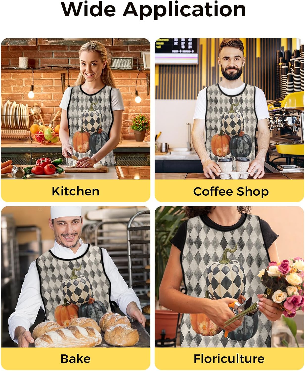 Pumpkins Floral Cobbler Aprons with 2 Large Pockets for Men Women, Unisex Smock Apron for Chef Clothing Protector