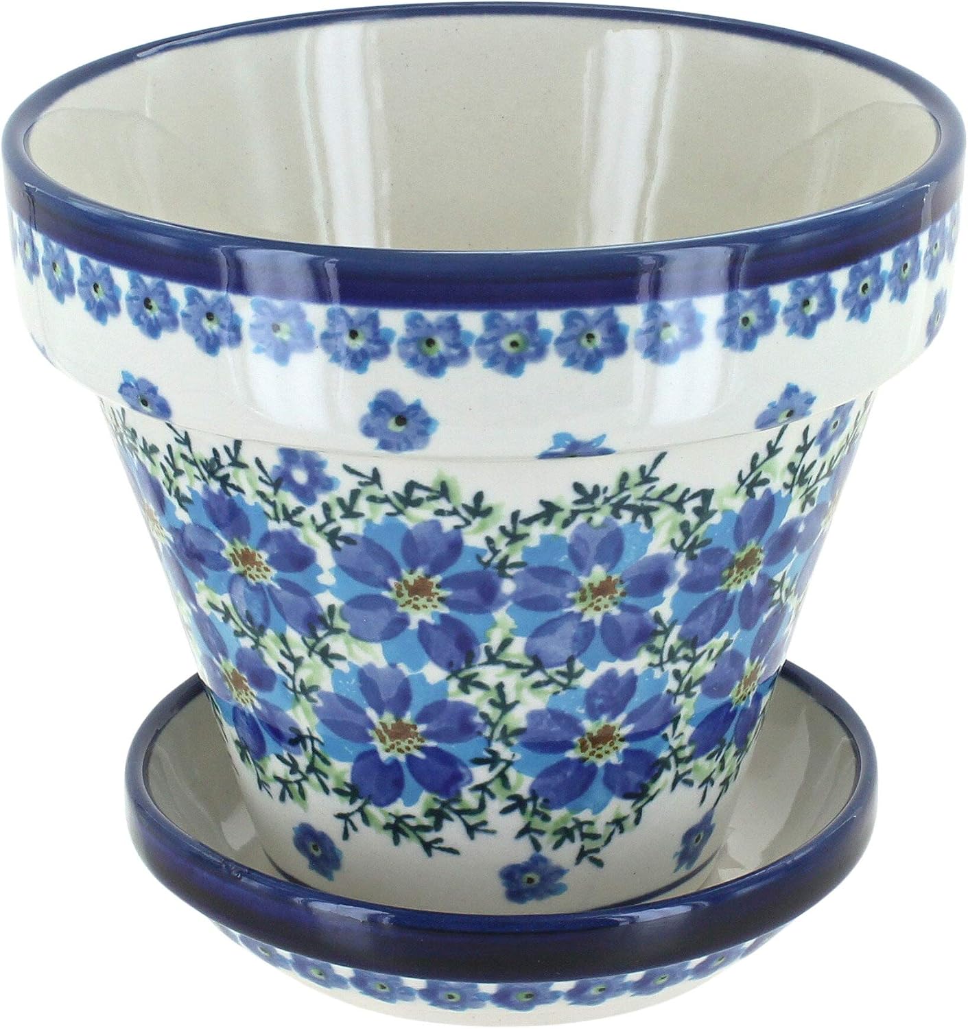 Blue Rose Polish Pottery - Green Mosaic Flower Small Flower Pot - 5" x 4.5" - Ceramic Flower Pot, for Indoor or Outdoor Garden Décor