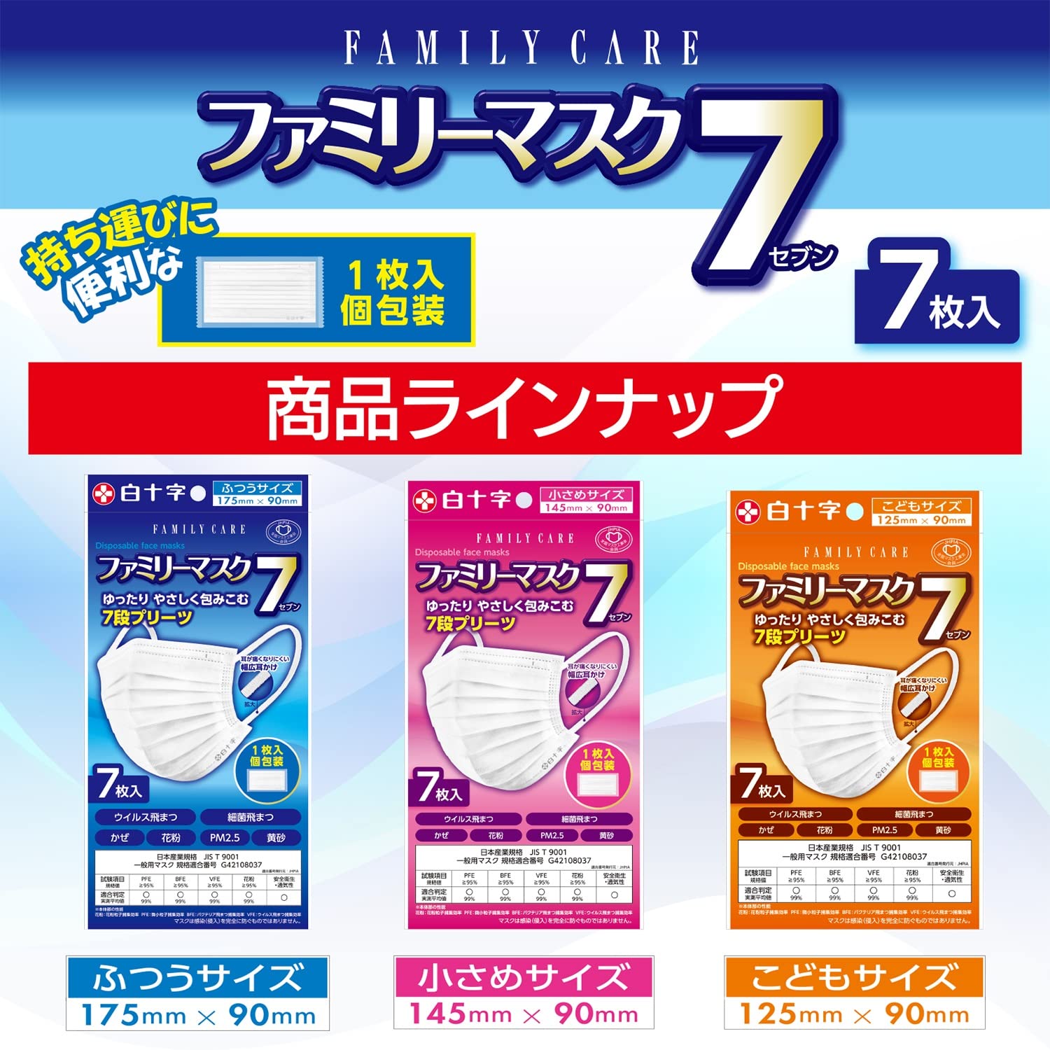 Amazon.co.jp: 白十字 【まとめ買い】 個包装 ファミリーマスク7