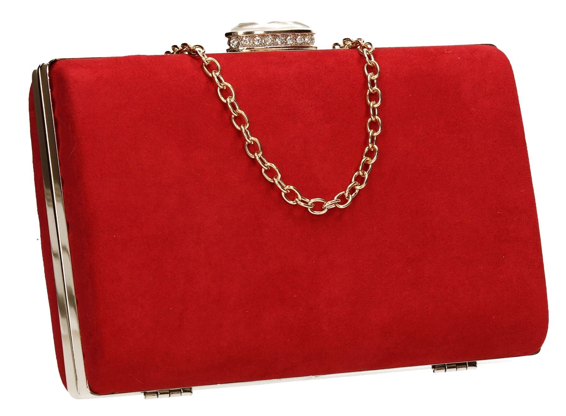 SwankySwans Surrey Suedette Velvet Womens Elegant Ladies Party Prom Wedding Bridal Box Clutch Bags - Red One Size