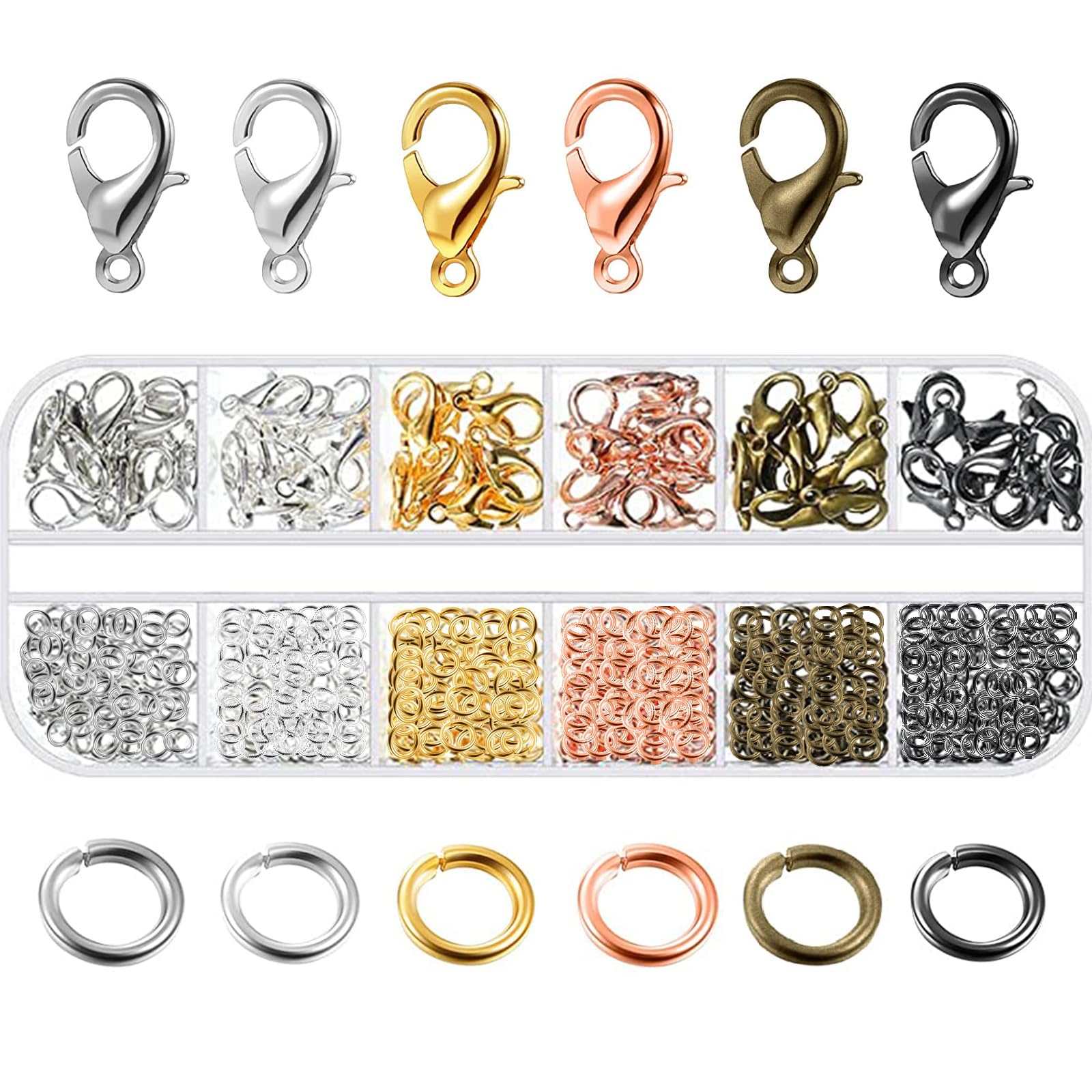 BOYIVI 6 Colors 1020PCS Jewelry Making Accessories Set with 120PCS Lobster Claw Clasp & 900PCS Open Jump Rings for DIY Bracelet Necklaces
