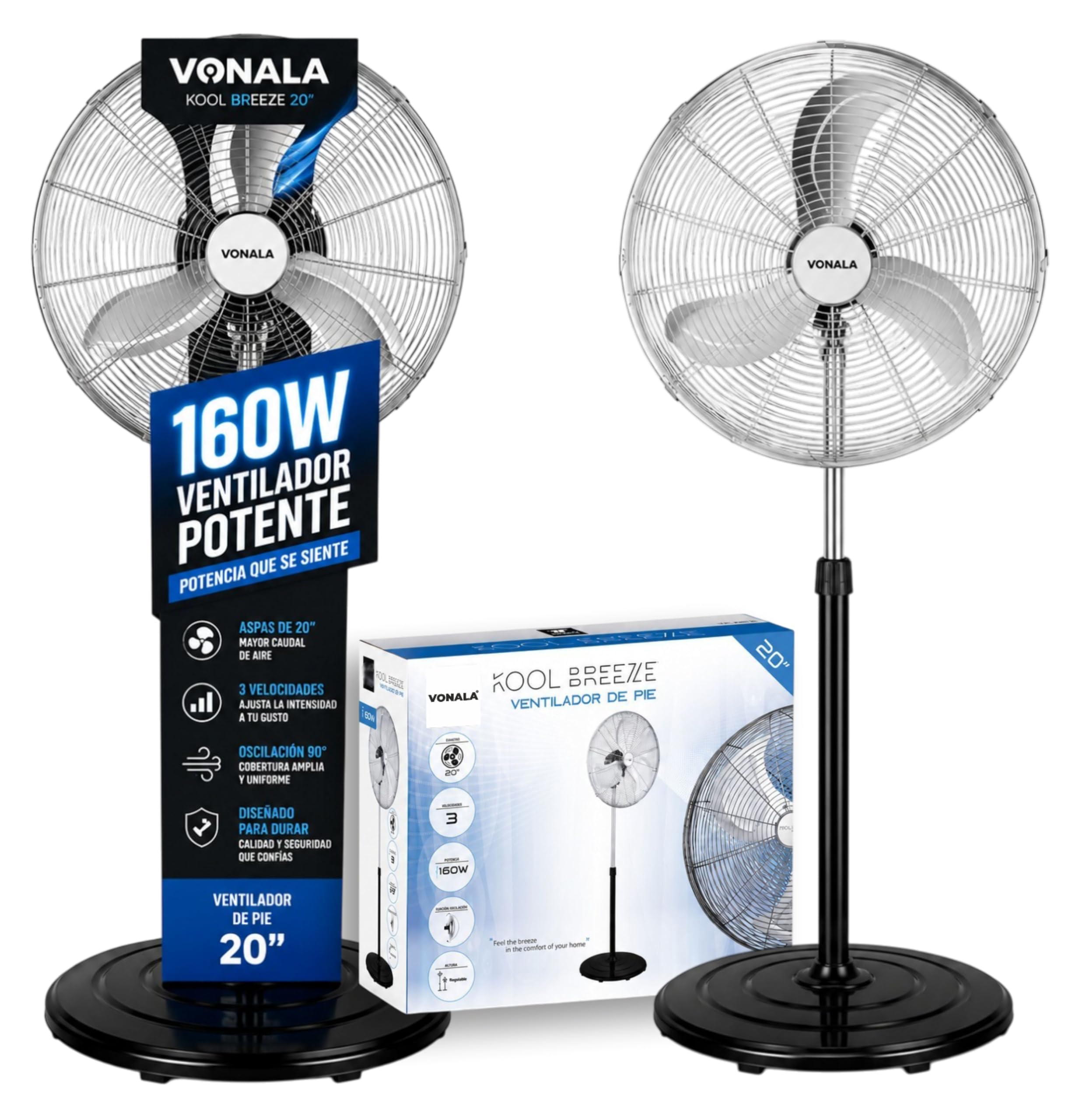 Ventilador Industrial Potente y Ultra Frío 160W 20", Ventilador Pie 142cm Oscilante 3 Velocidades, Ventiladores de Pie, Ventilador Exterior Terraza o Interior, Ideal Gimnasios, Restaurantes, Comercios