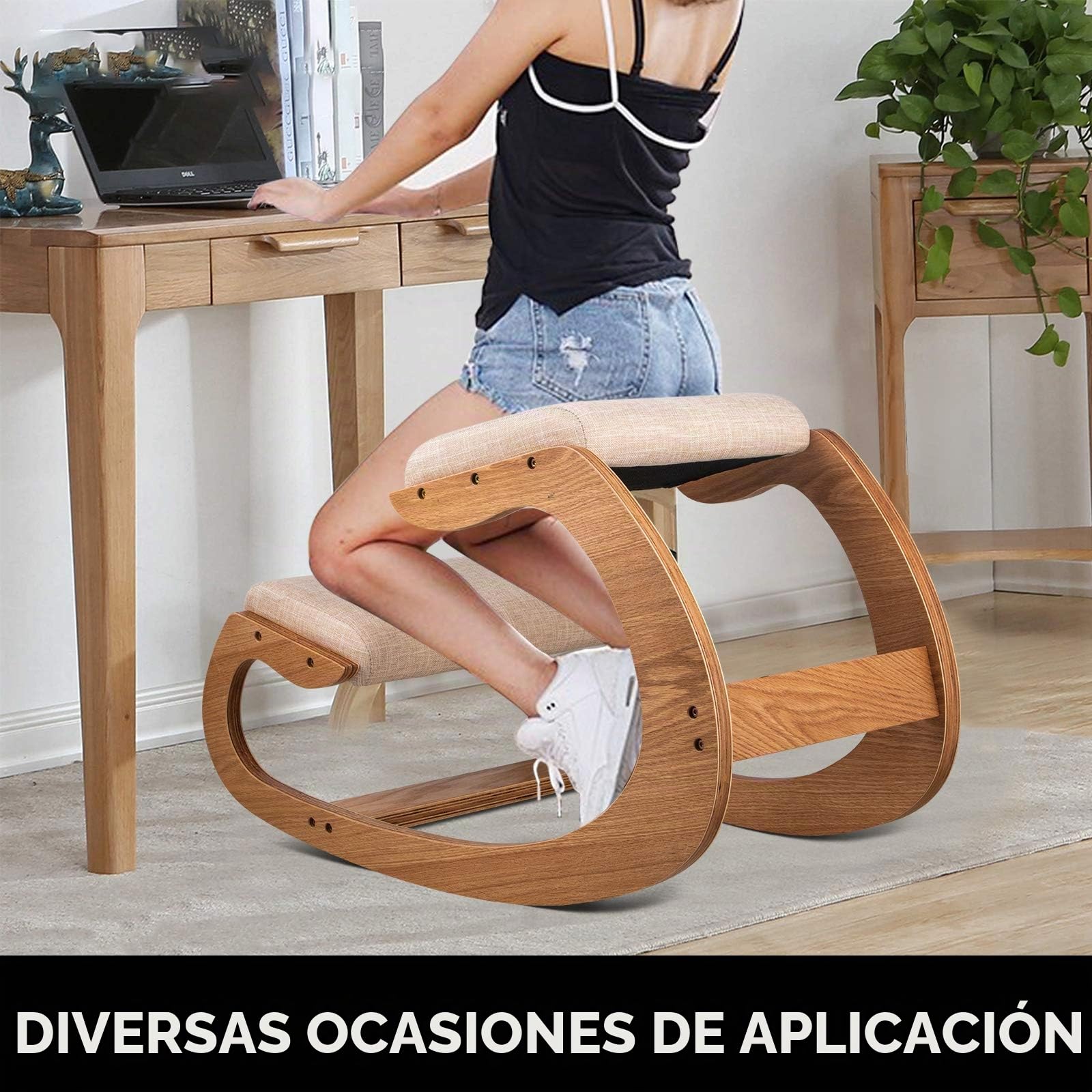 VEVOR Silla ergonómica de Rodillas Taburete de Madera Oficina, recepción, casa, Silla ergonómica de Rodillas, Asiento de Rodilla, Silla de Apoyo para Postura, Plegable, Modelado Alivio del estrés