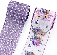 Vista 7 de 2 rollos de cintas de ganado alpino para manualidades, cinta de otoño con borde con alambre, cinta natural a cuadros de búfalo para otoño, cinta