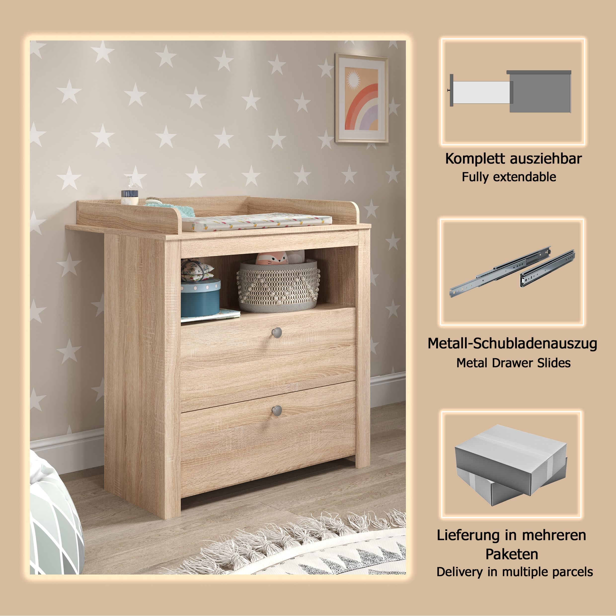trendteam smart living - Mobilier de Chambre de bébé combiné en 2 pièces - Chambre de bébé - Olivia - Couleur chêne Clair - 155360645