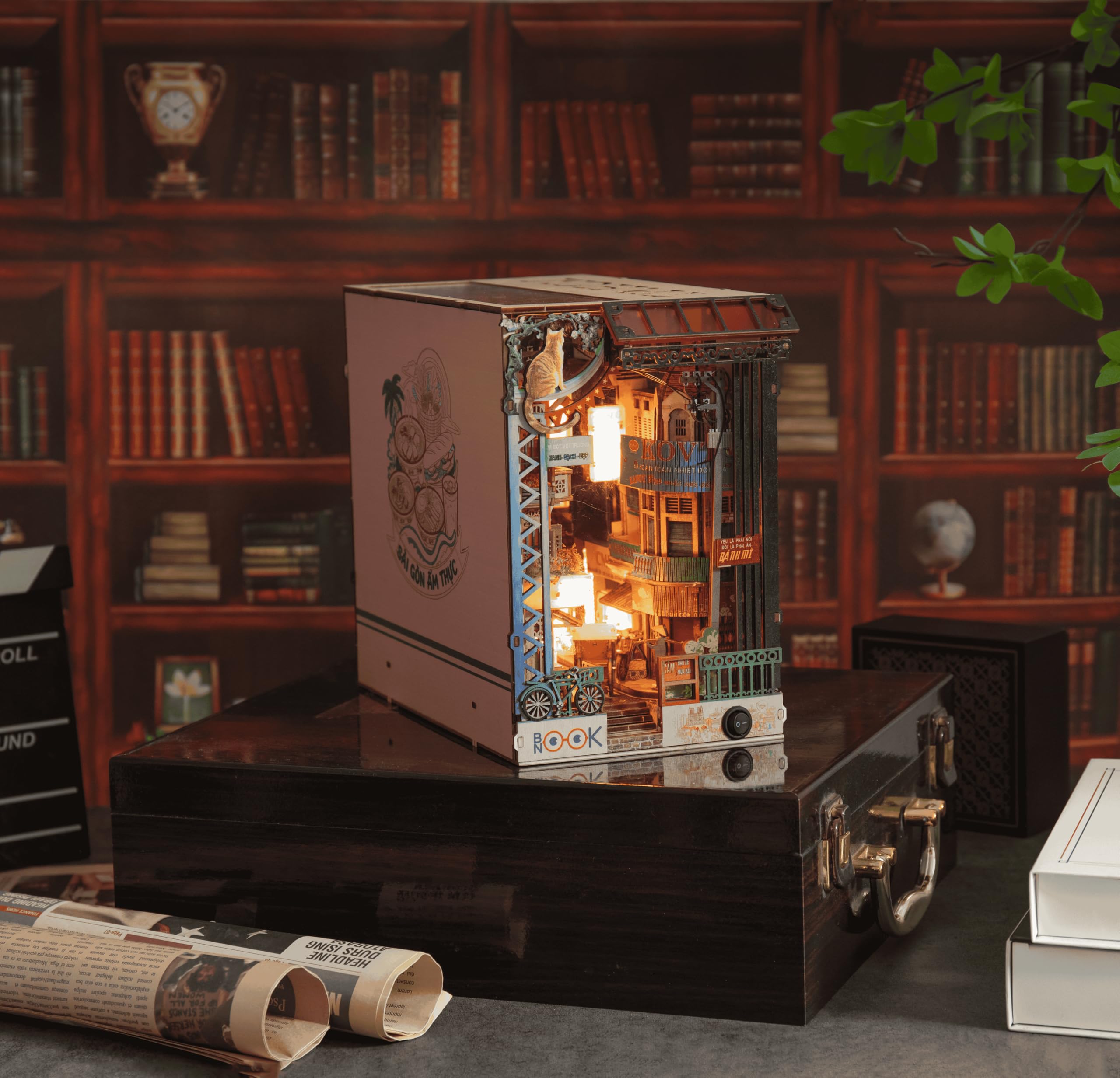 Kit fai da te in miniatura Vietnam, angolo del libro di strada di Saigon, kit per la costruzione di diorama illuminato a LED, regali artigianali per adolescenti e adulti, kit modello in miniatura con