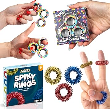 BunMo Fidget Ring Bundle | Spiky Sensory & Magnetic Rings | 3-Pack Fidgets for Adults & Teens 14+