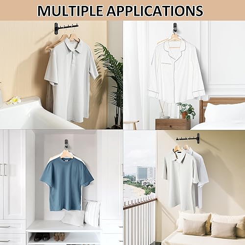 Miniatura 5 de Percha giratoria para ropa, gancho de barra para colgar prendas montado en la pared, estante plegable resistente para secar, sistema de colgar ropa