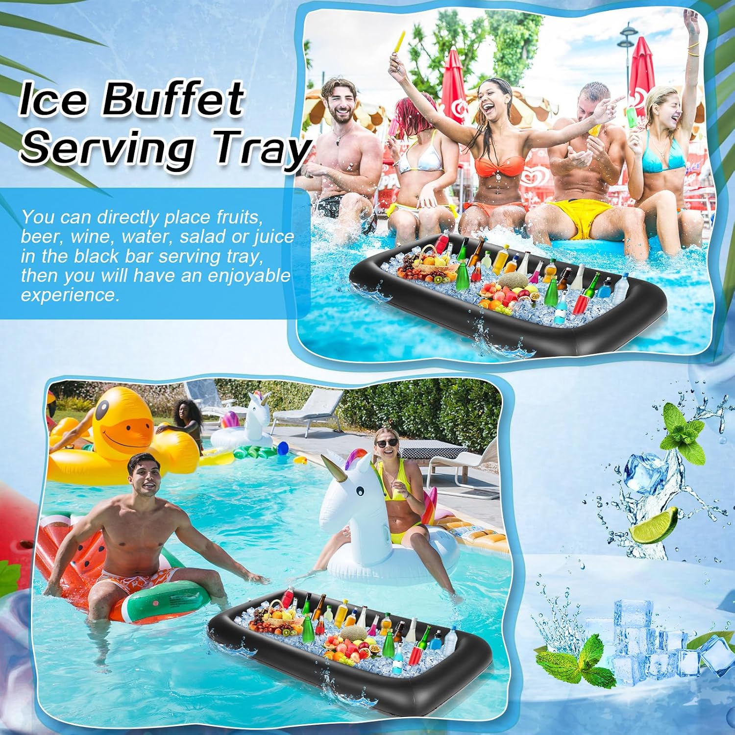 Leitee Inflatable Serving Bar Ice Buffet Cooler Serving Tray,Black