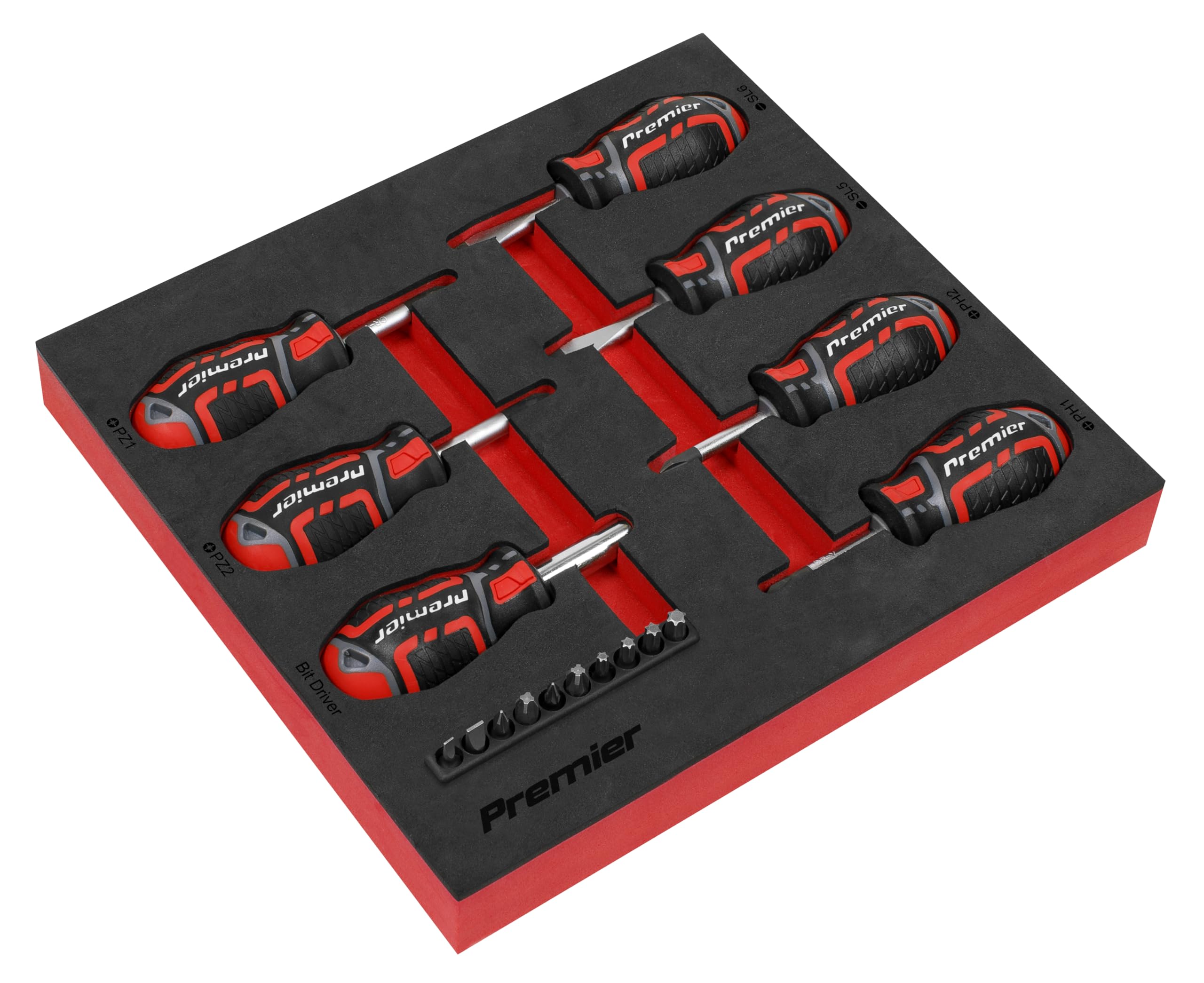 Sealey Premier 17pc GripMAX® Stubby Screwdriver Set - AK4371, Red