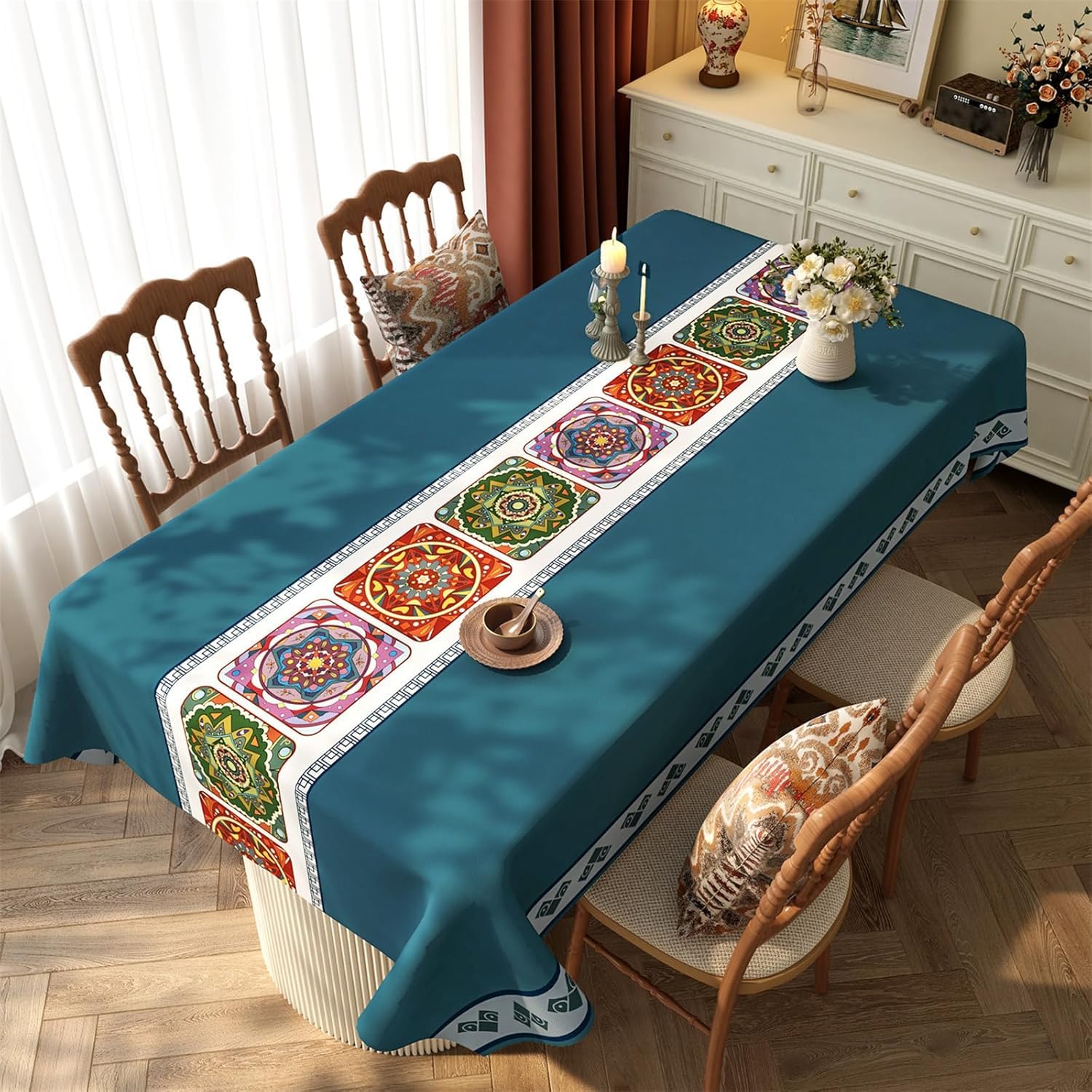 KIJyfgTR Bohemian-style Printed Rectangular Tablecloth Kitchen Worktop Decoration(Colorful,120x160cm)