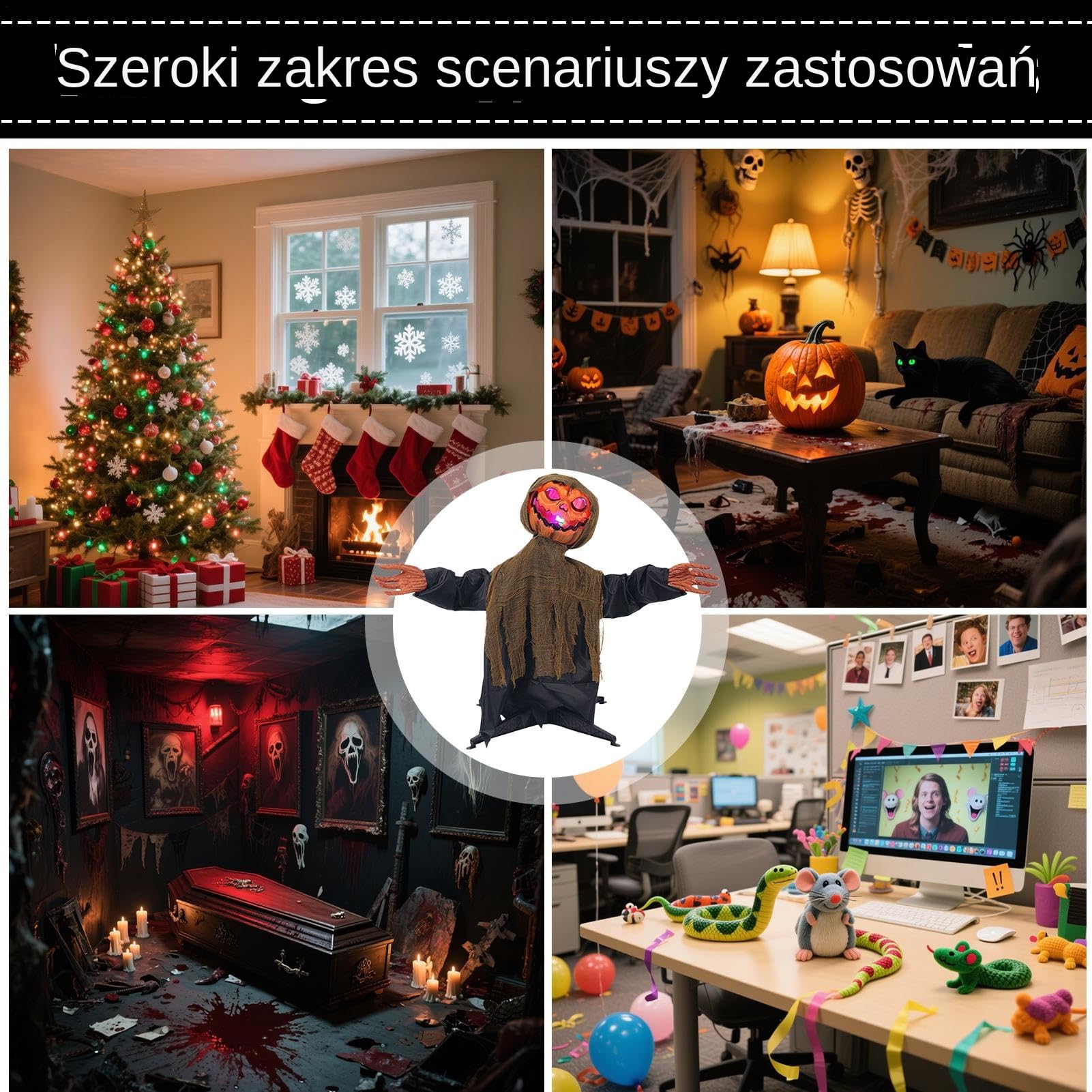 Animowane Dekoracje Halloweenowe Straszna Świecąca Figura Dyniowego Ducha | Oświetlana Kołysząca z Dźwiękiem na Ogród Taras Święta