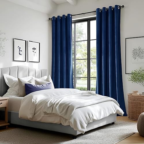Miniatura 6 de Cortinas opacas de terciopelo aplastado azul marino de 84 pulgadas de largo, con ojales, para dormitorio, bloqueo de luz, aislamiento térmico, juego